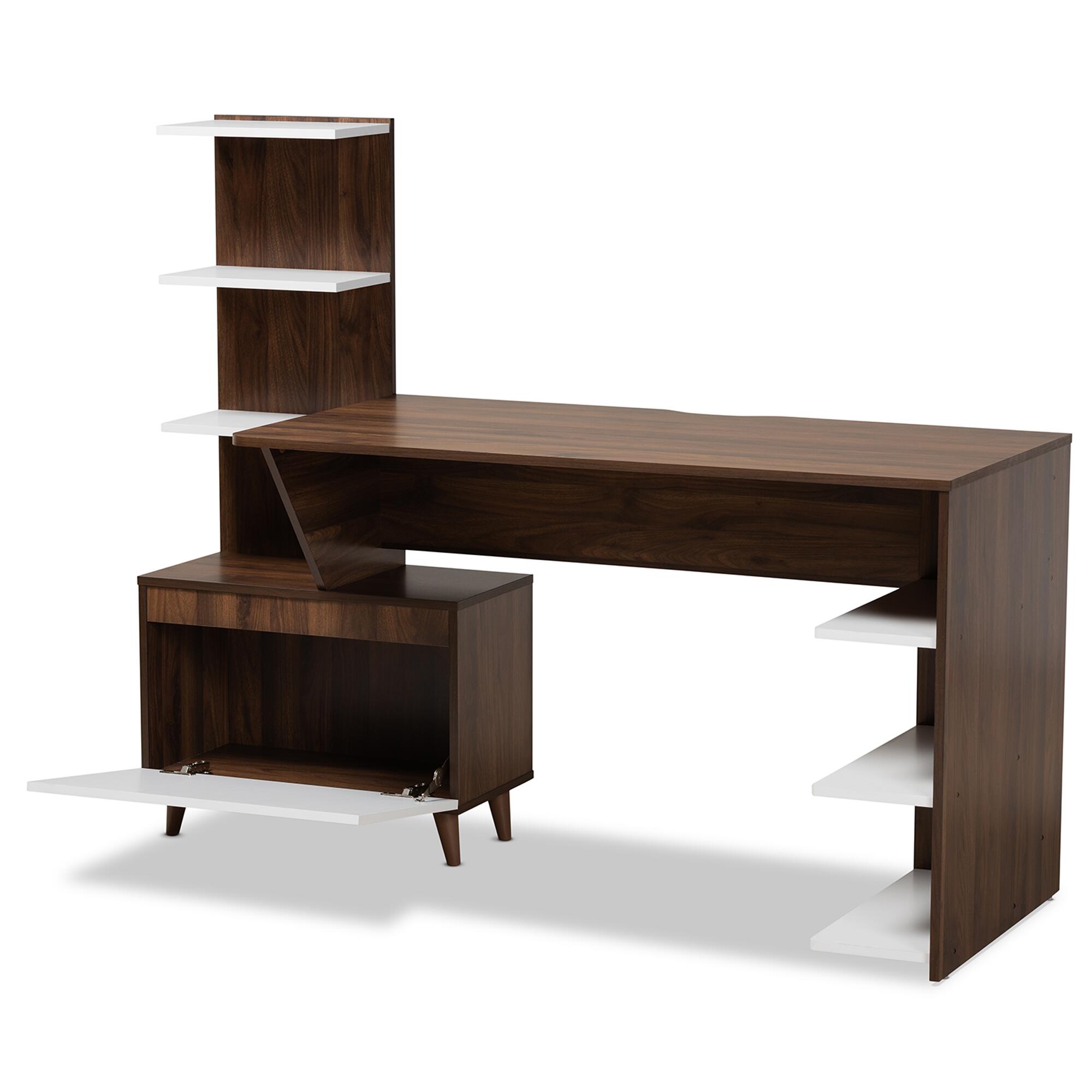 Baxton Studio Tobias Storage Computer Desk with Shelves, , large