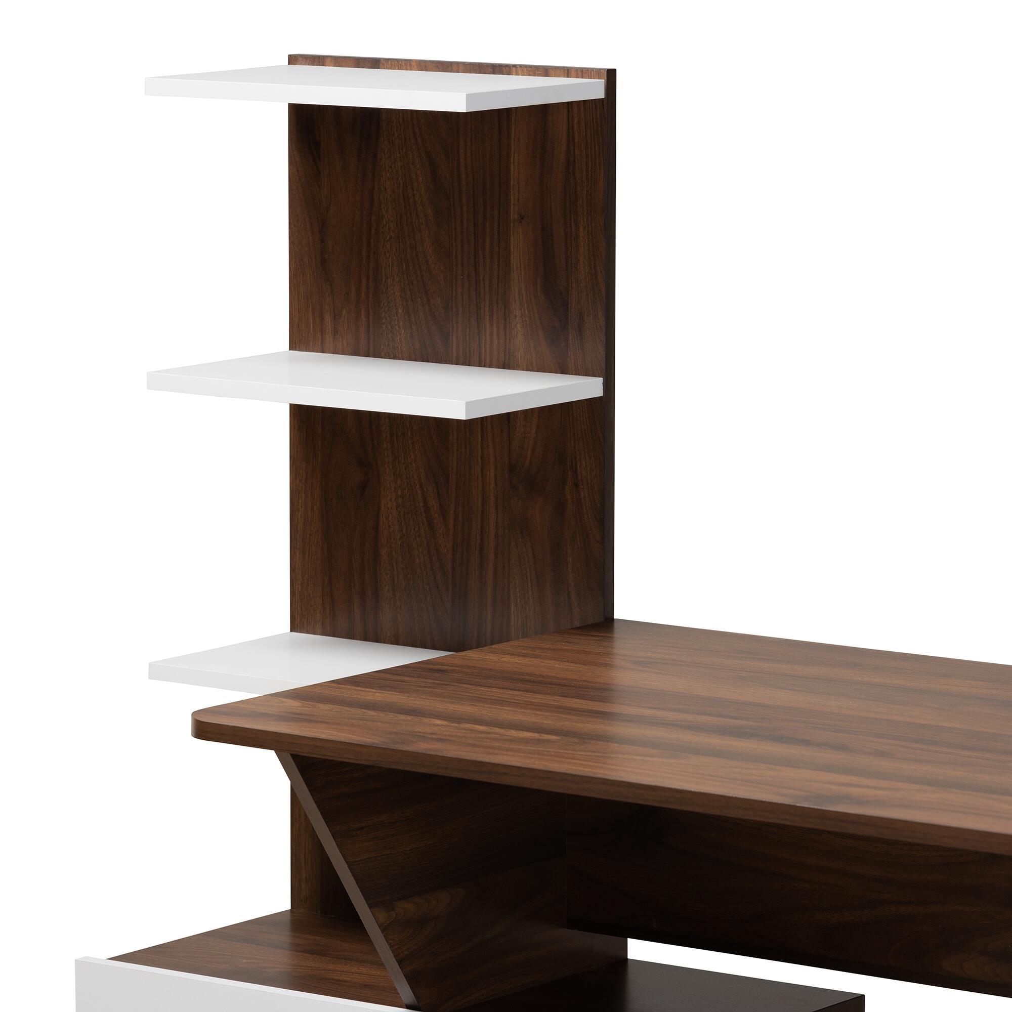 Baxton Studio Tobias Storage Computer Desk with Shelves, , large