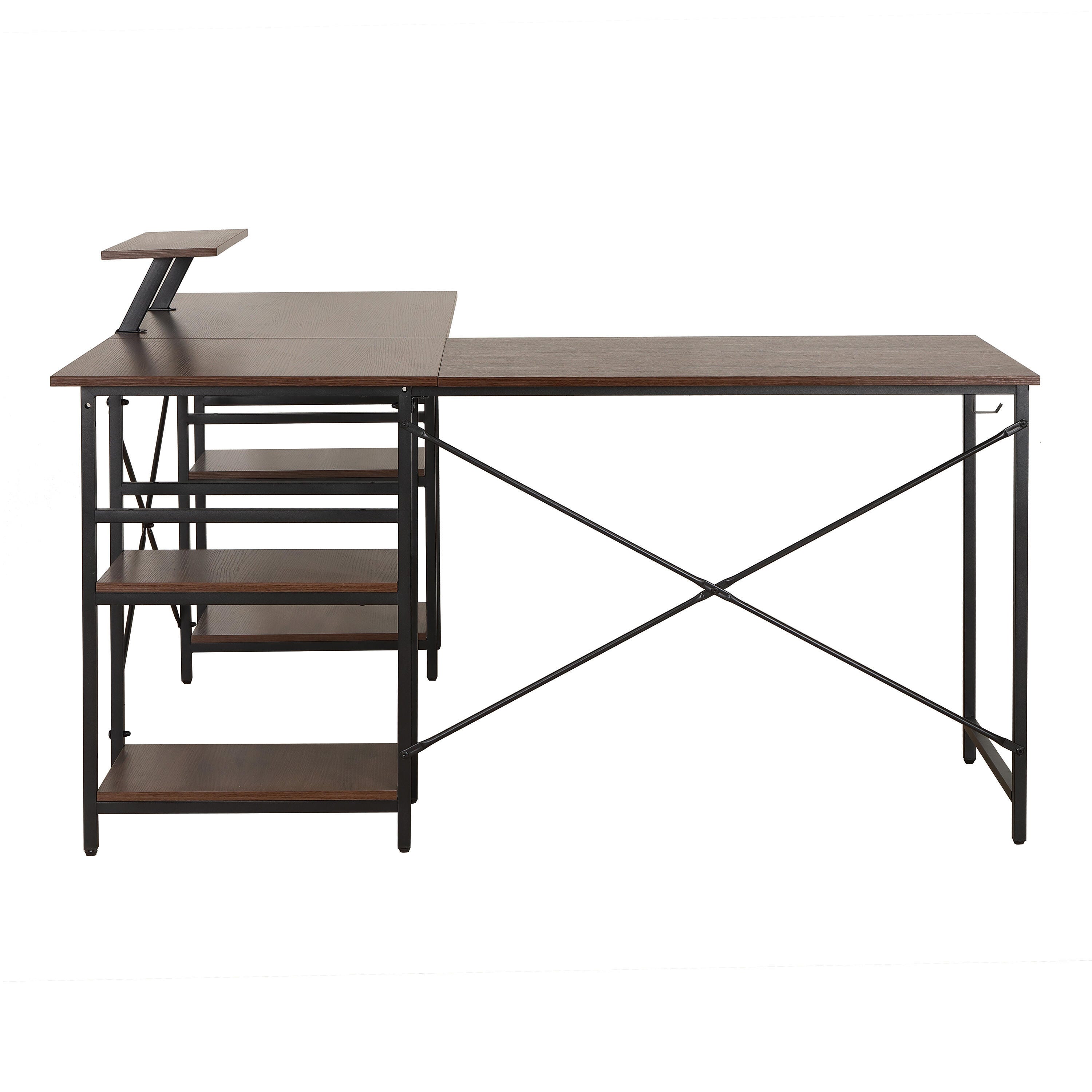 Techni Mobili L-Shape Industrial Desk with Storage Shelves