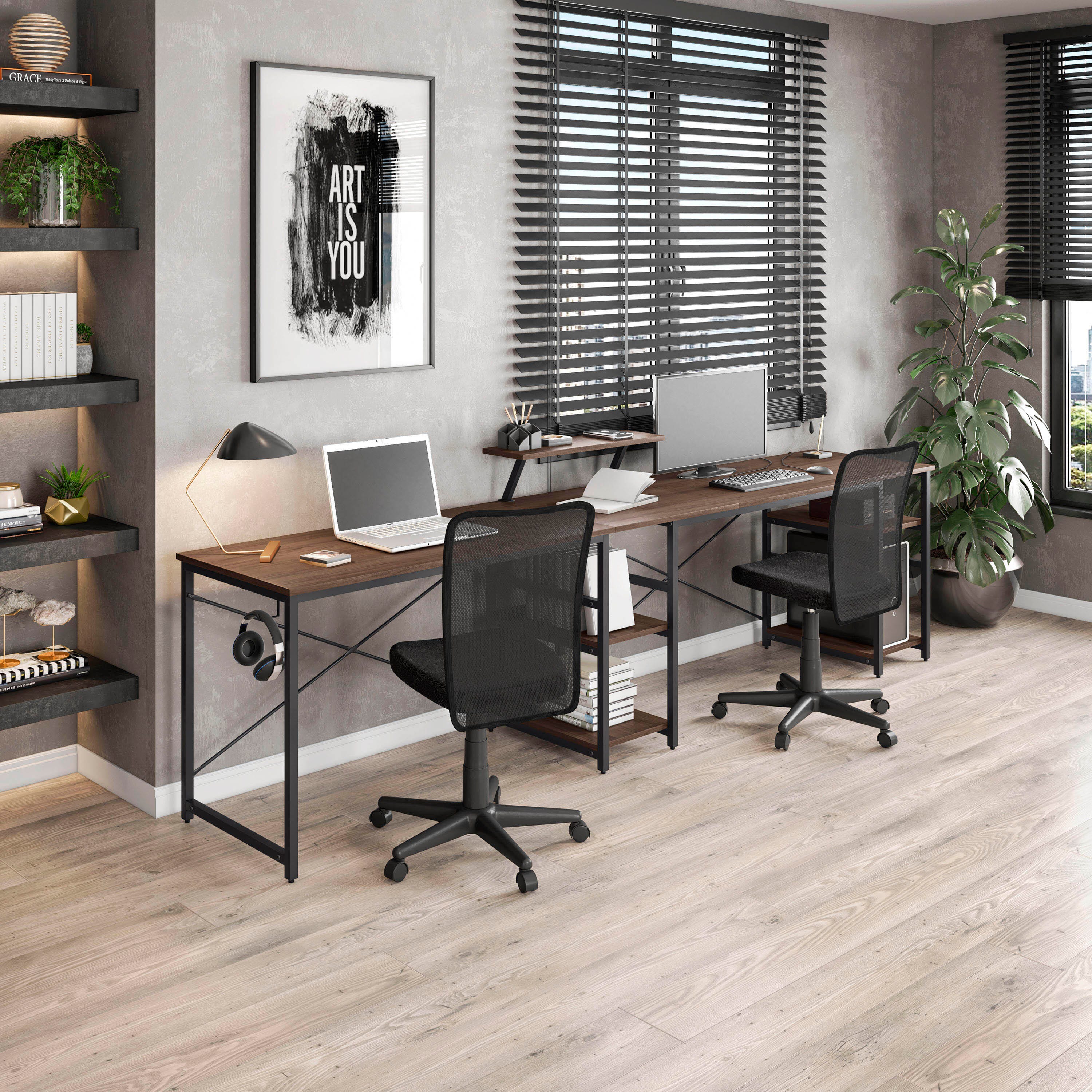 Techni Mobili L-Shape Industrial Desk with Storage Shelves | Ashley