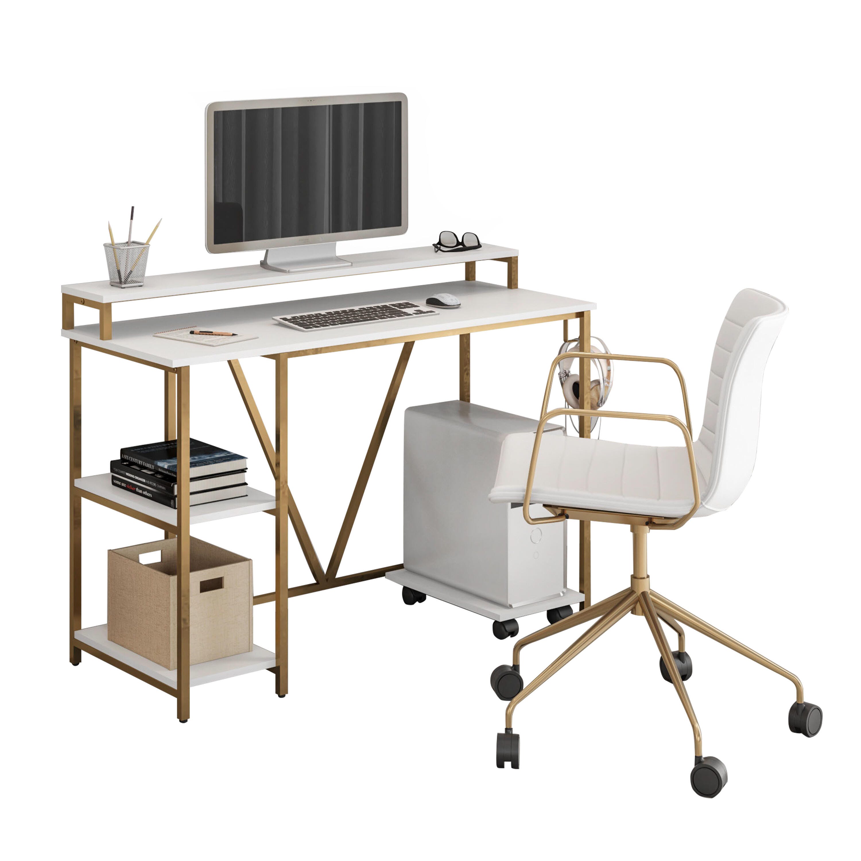Techni Mobili Industrial Writing Desk, Gold, , large