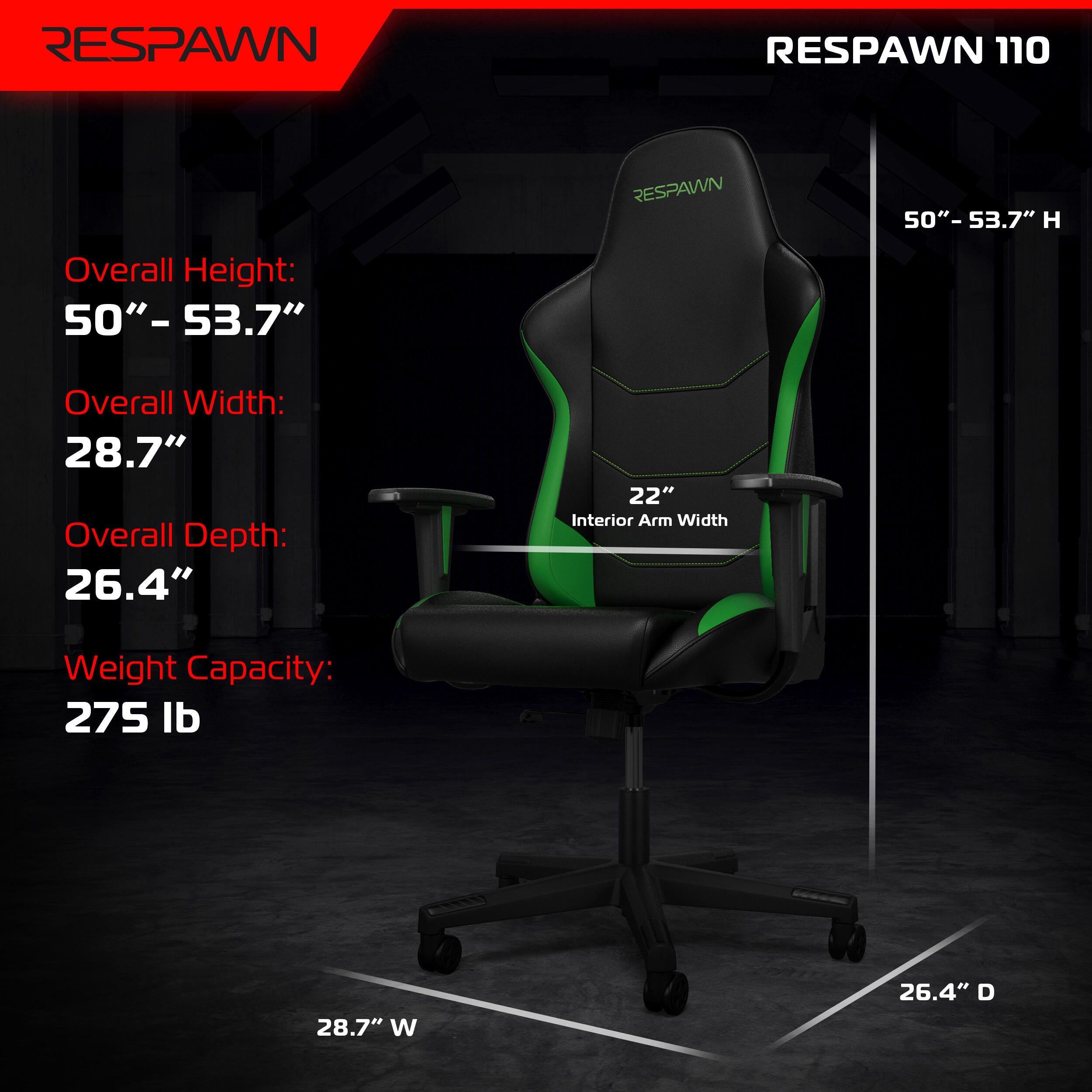 RESPAWN 110 Ergonomic Gaming Chair, Green, large
