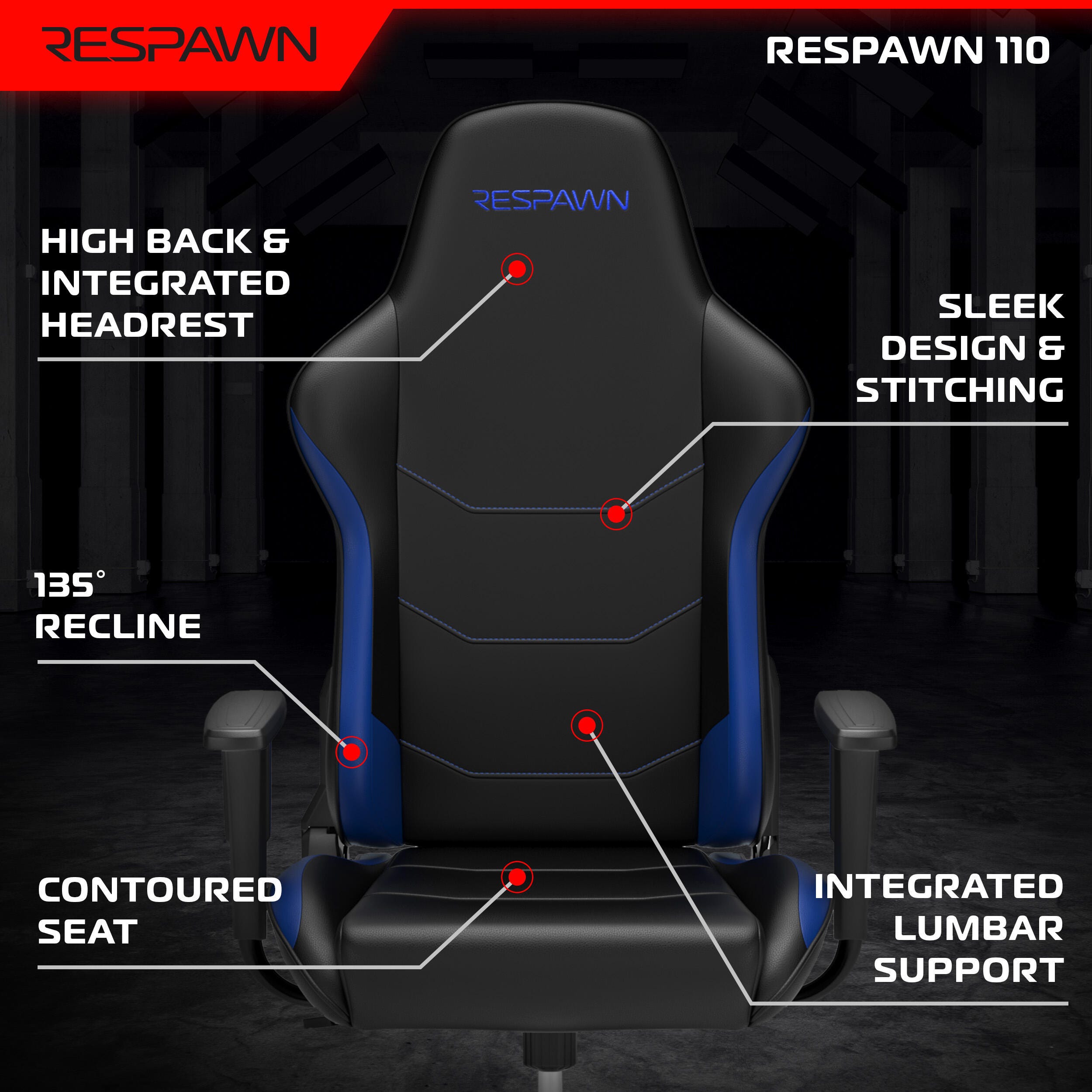 RESPAWN 110 Ergonomic Gaming Chair, Blue, large