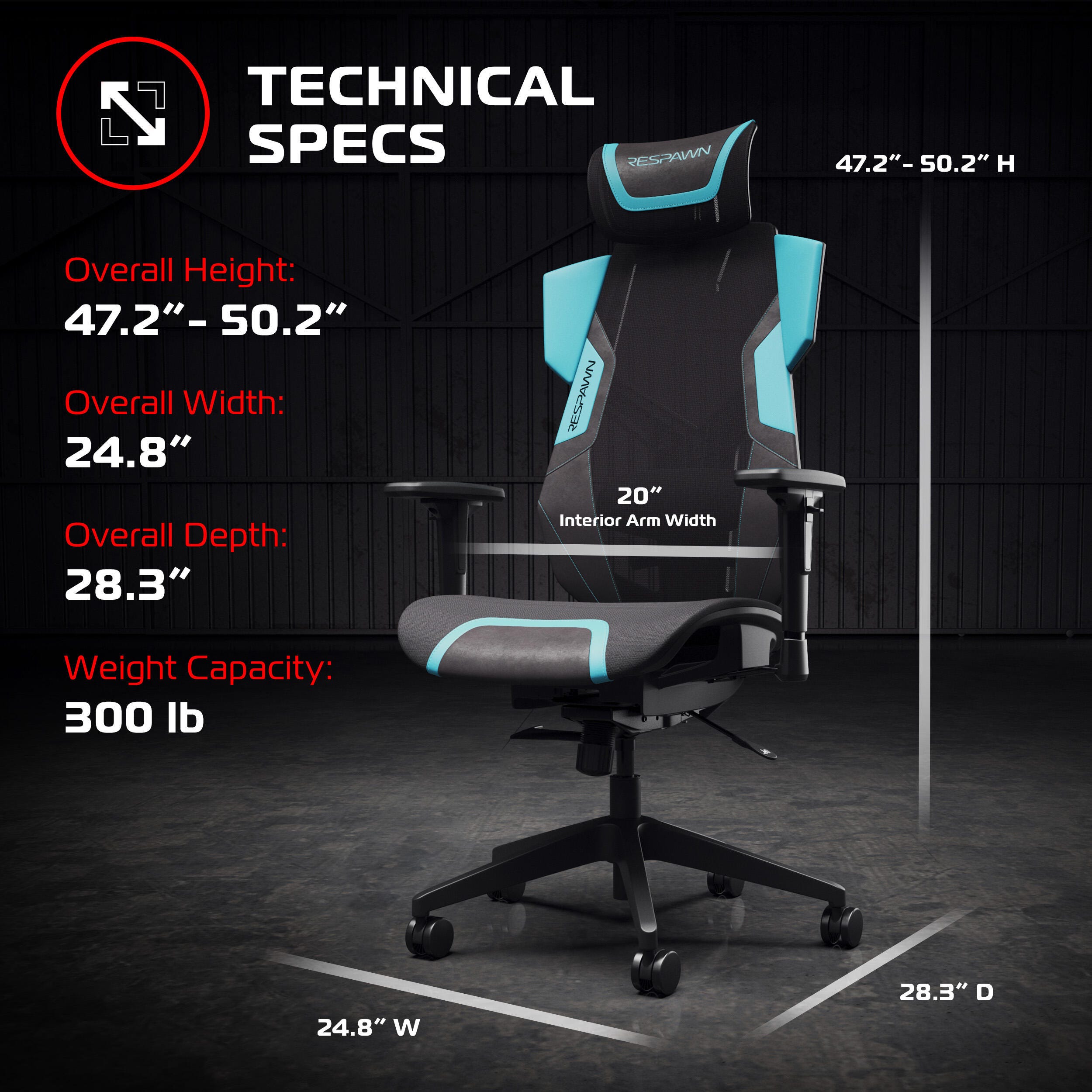 RESPAWN FLEXX Mesh Gaming Chair, Teal, large