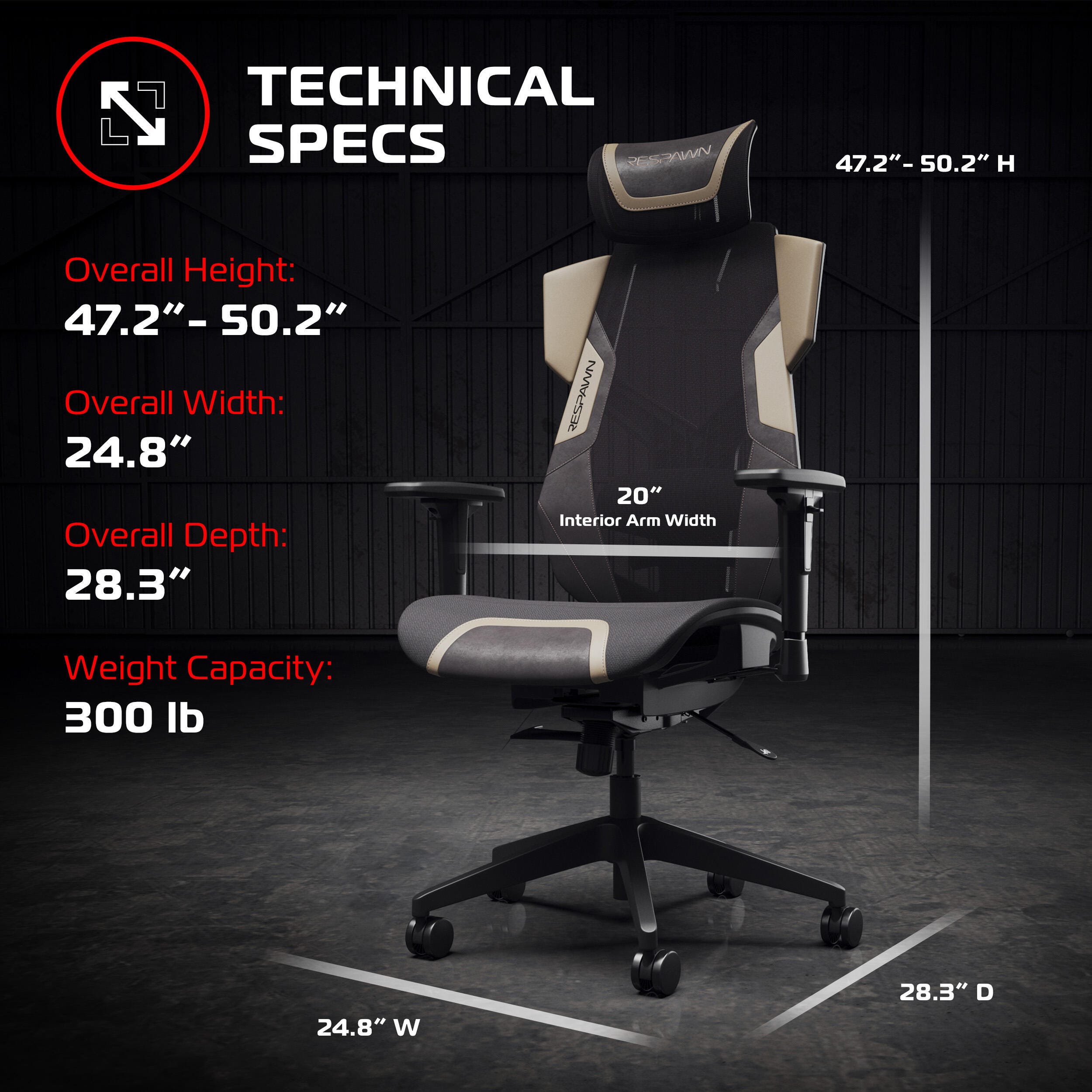 RESPAWN FLEXX Mesh Gaming Chair, Brown, large