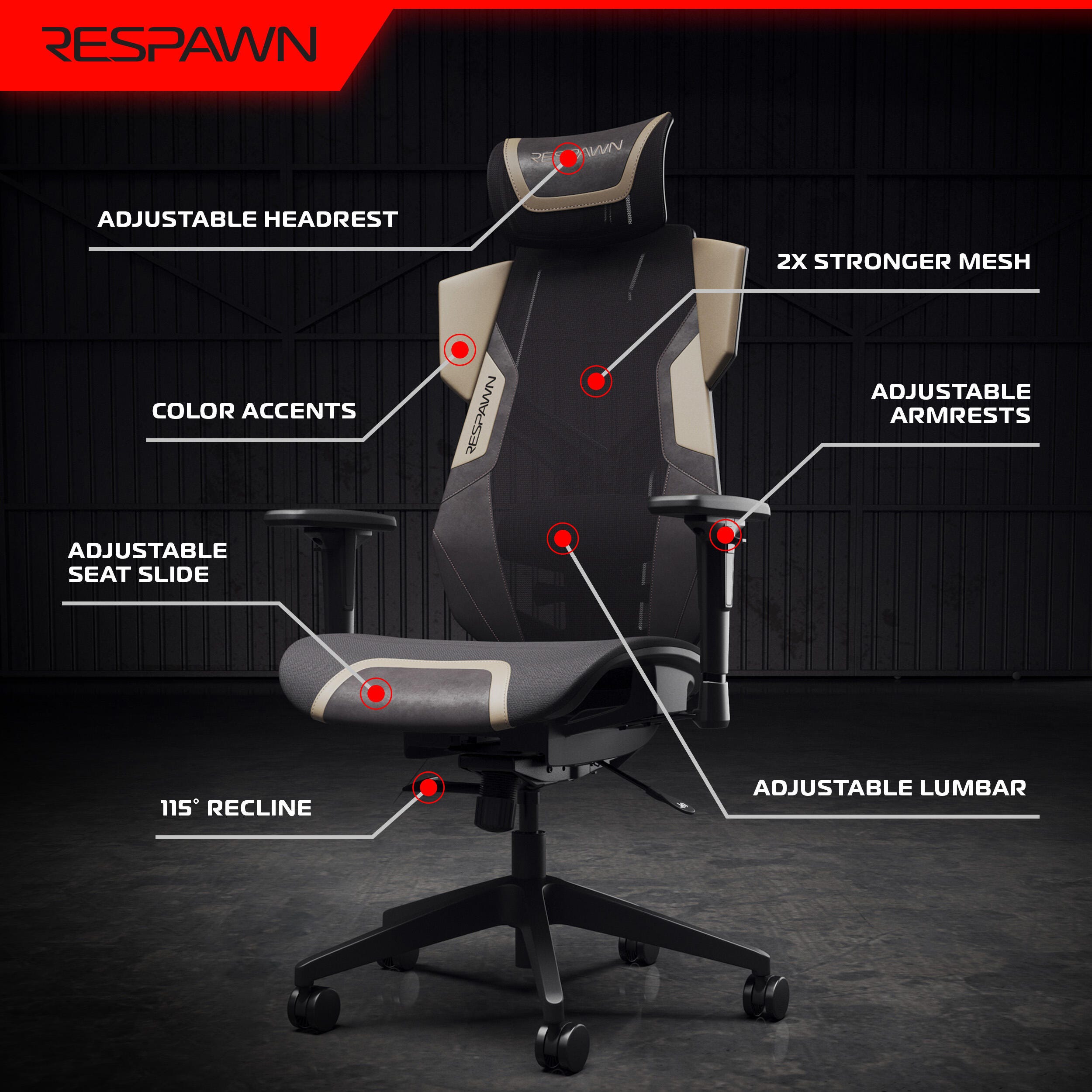 RESPAWN FLEXX Mesh Gaming Chair, Brown, large