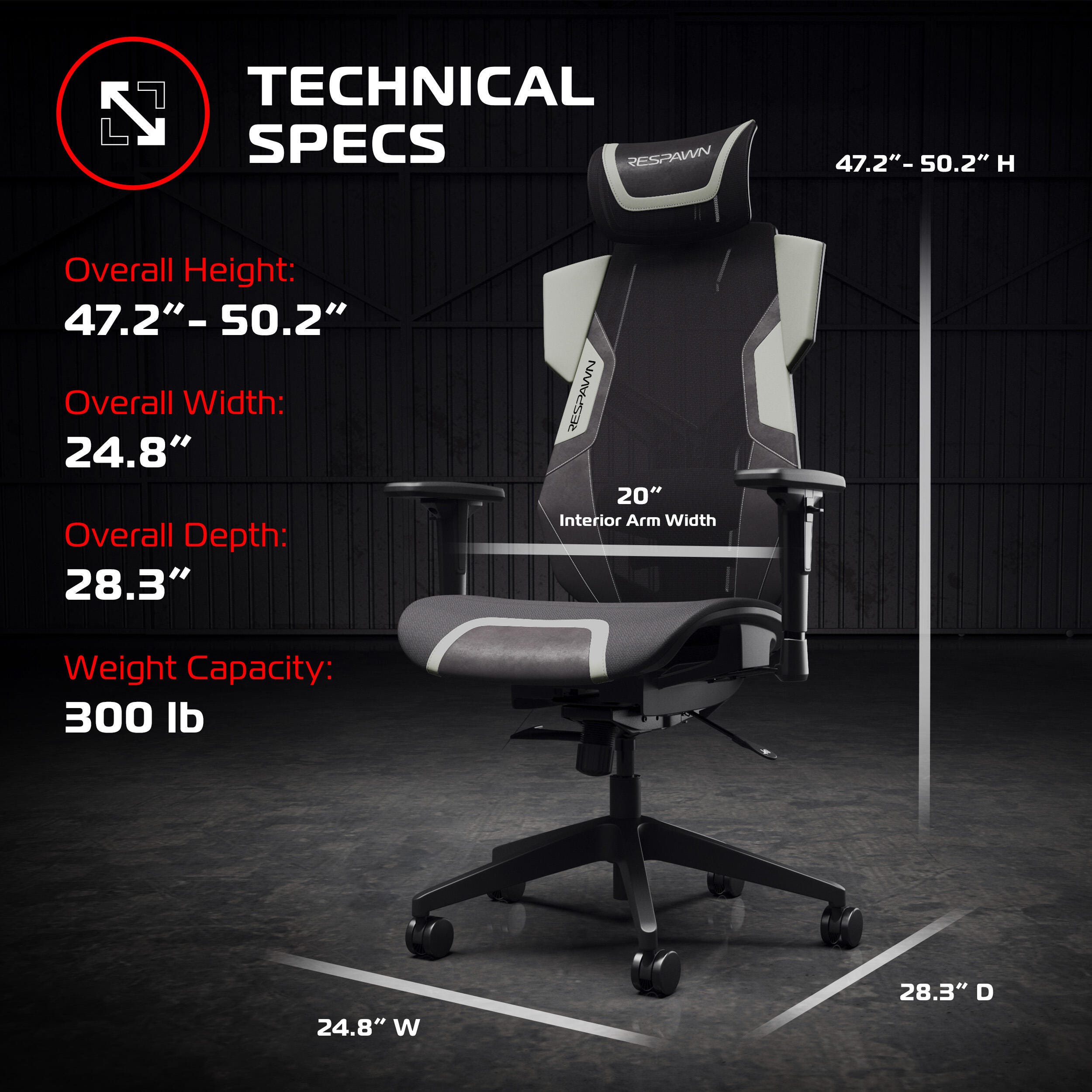 RESPAWN FLEXX Mesh Gaming Chair, Gray, large