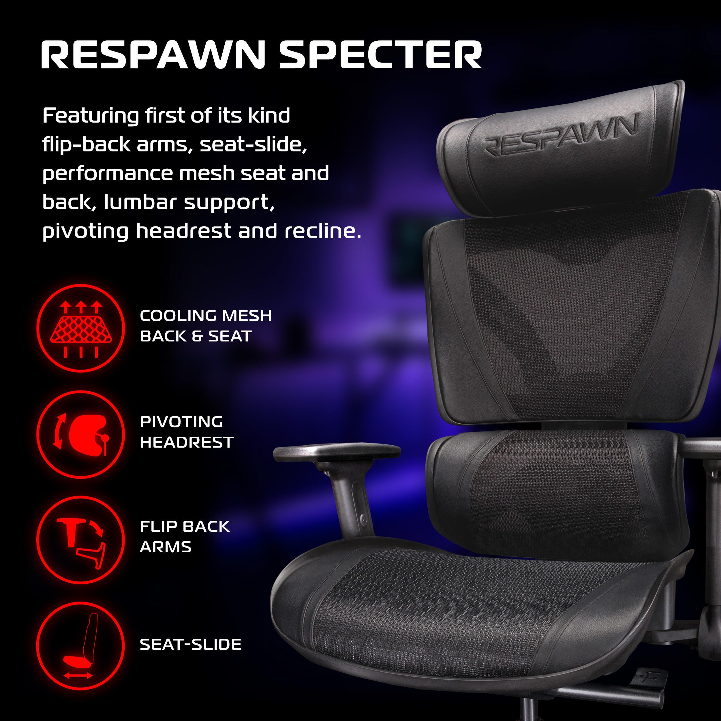 RESPAWN SPECTER Mesh Gaming Chair, Black, large