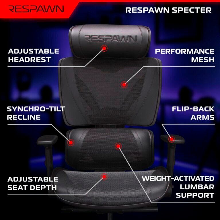 RESPAWN SPECTER Mesh Gaming Chair, Black, large
