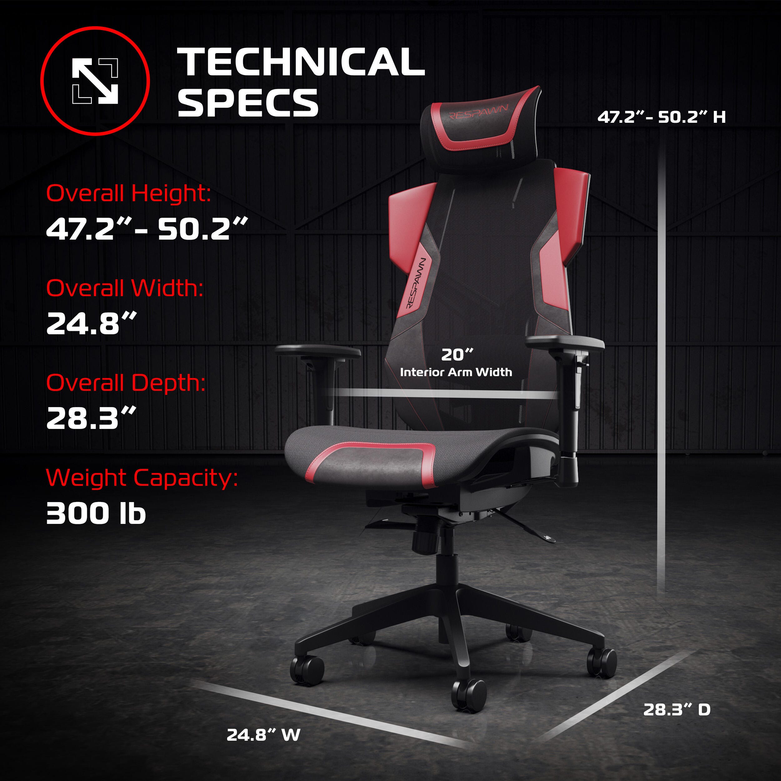 RESPAWN FLEXX Mesh Gaming Chair, Red, large