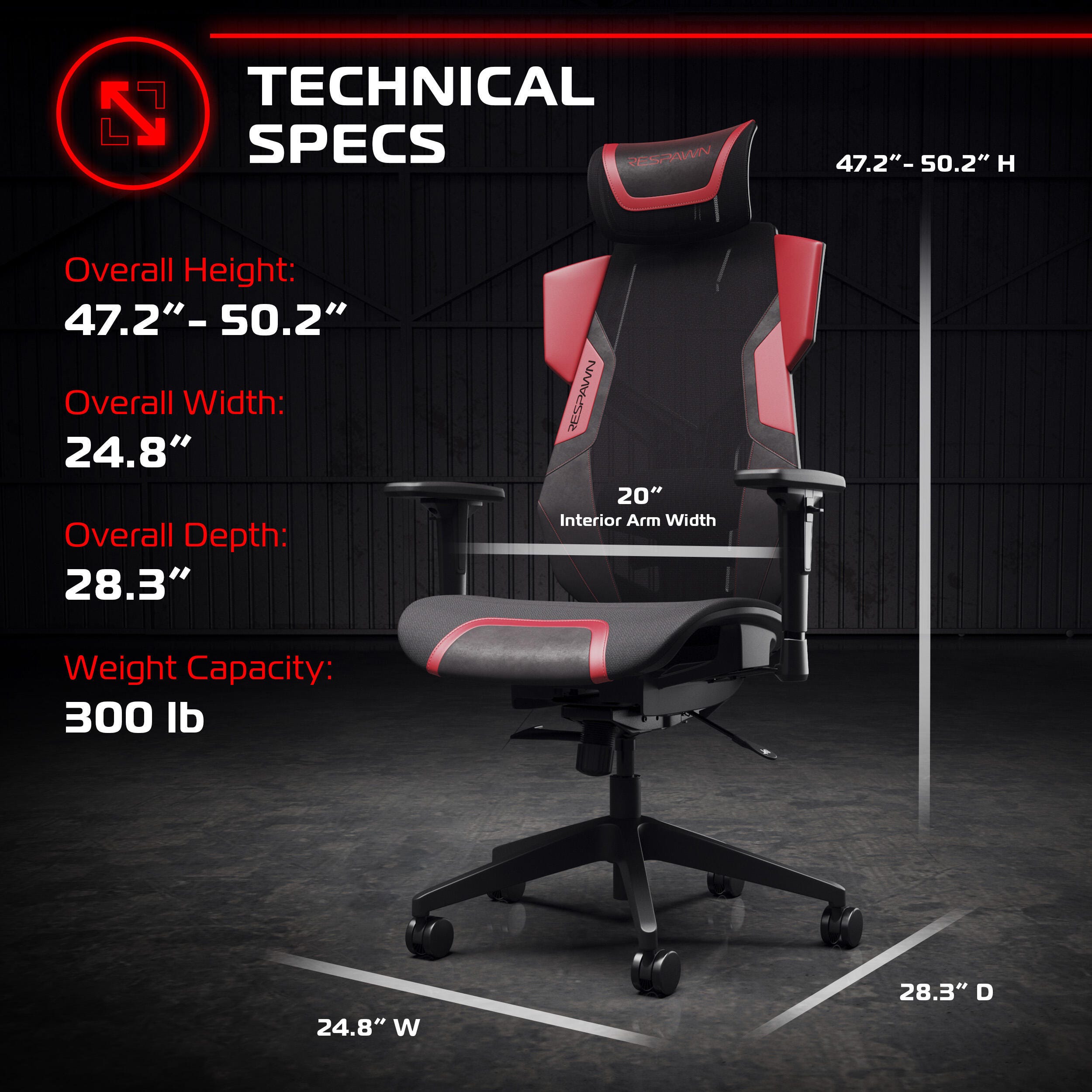 RESPAWN FLEXX Mesh Gaming Chair, Red, large