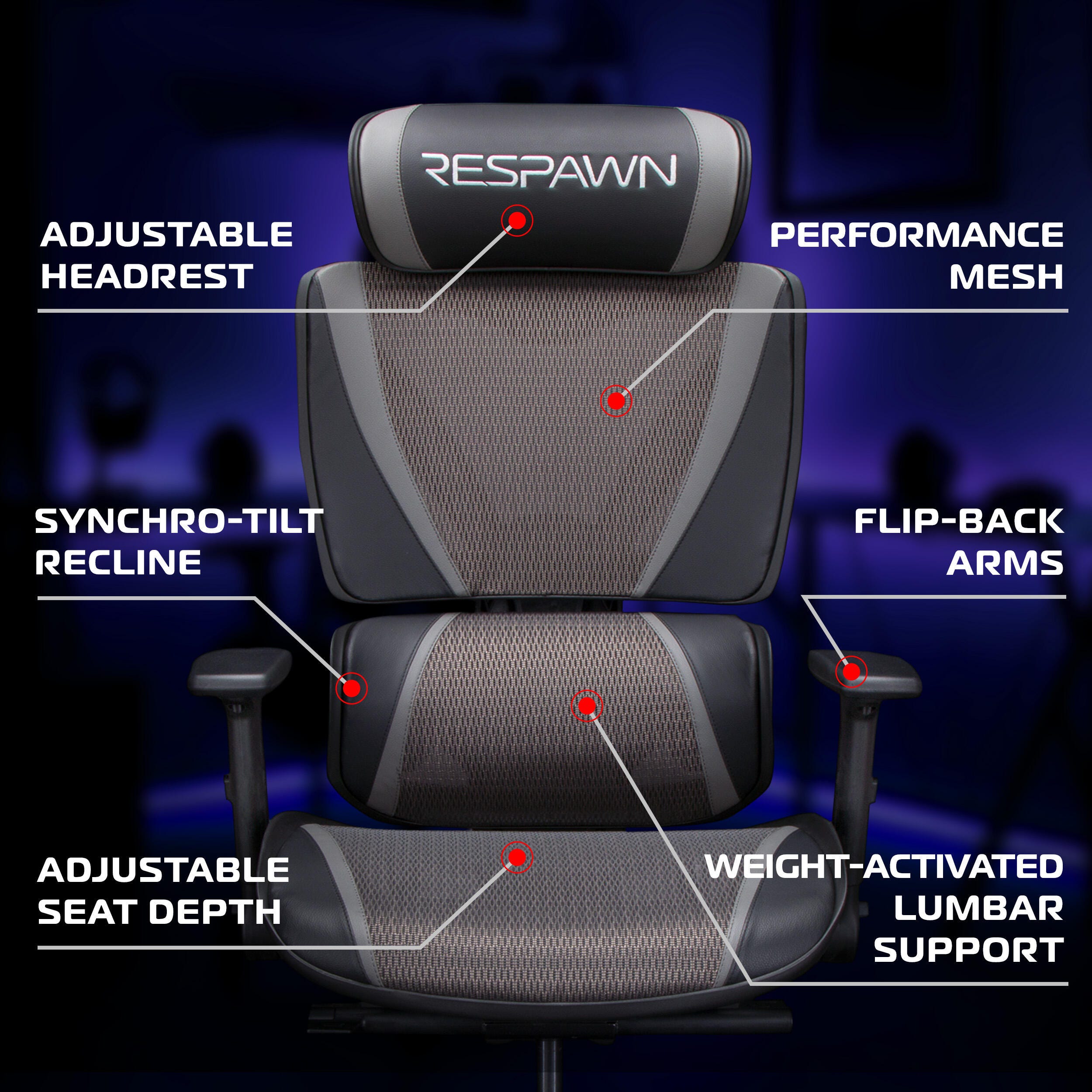 RESPAWN SPECTER Mesh Gaming Chair, Gray, large