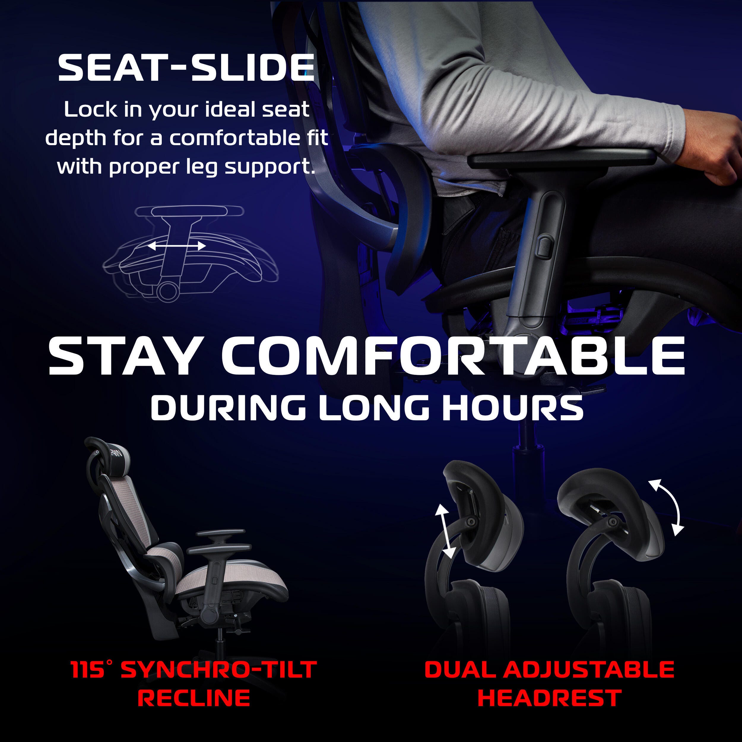 RESPAWN SPECTER Mesh Gaming Chair, Gray, large