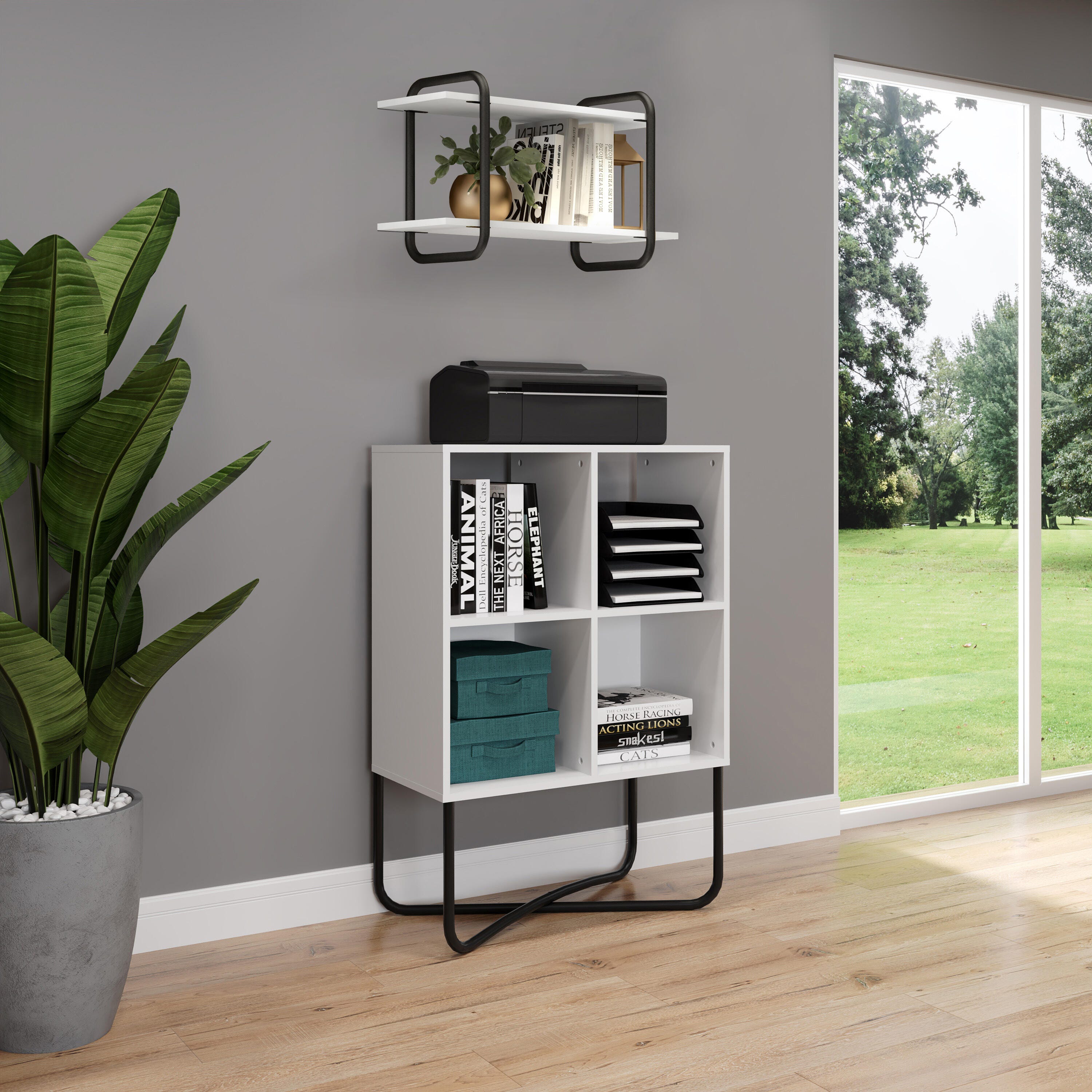 Techni Mobili Geometric Bookcase, White, large