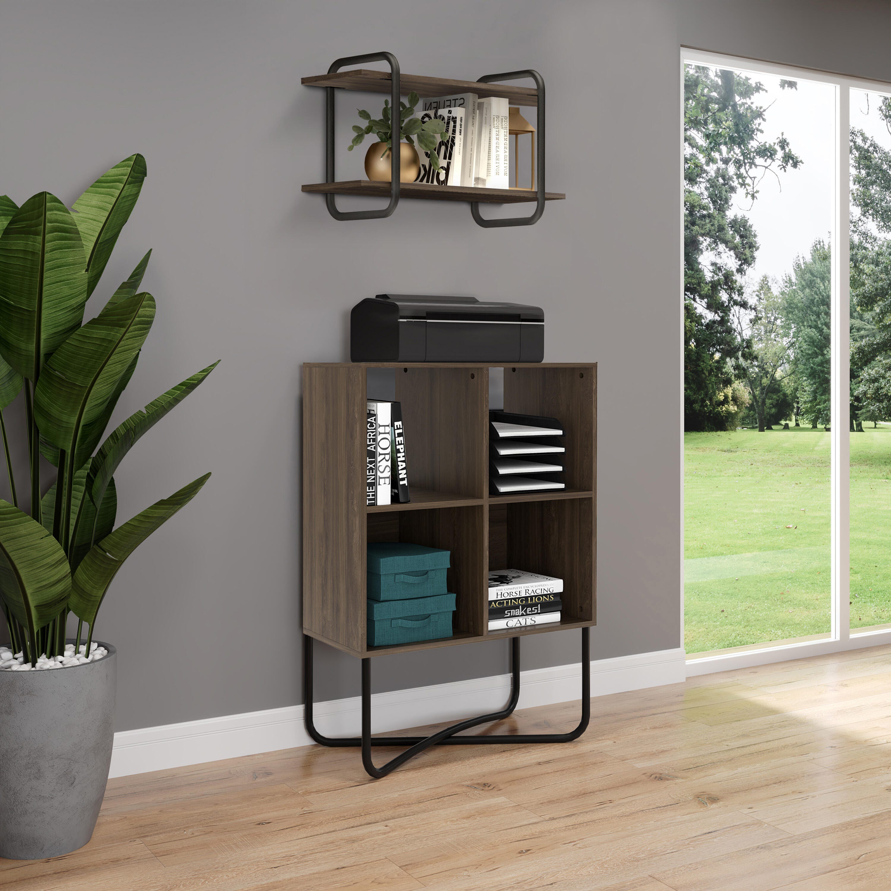 Techni Mobili Geometric Bookcase, Walnut, large