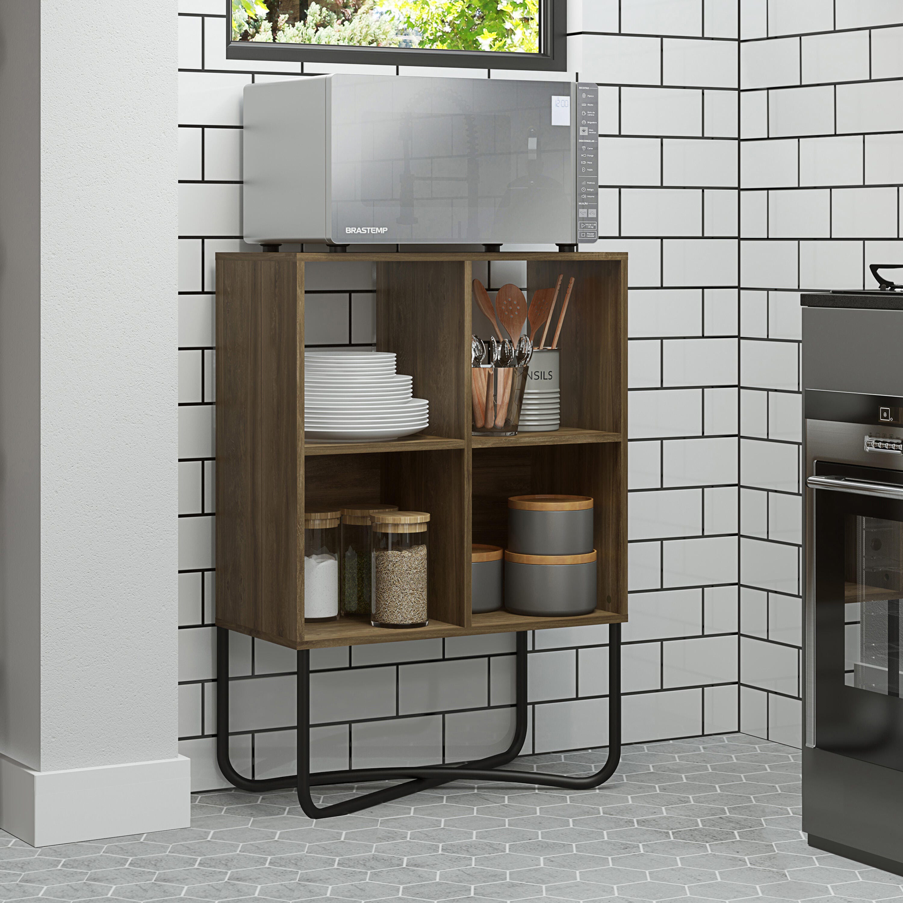 Techni Mobili Geometric Bookcase, Walnut, large