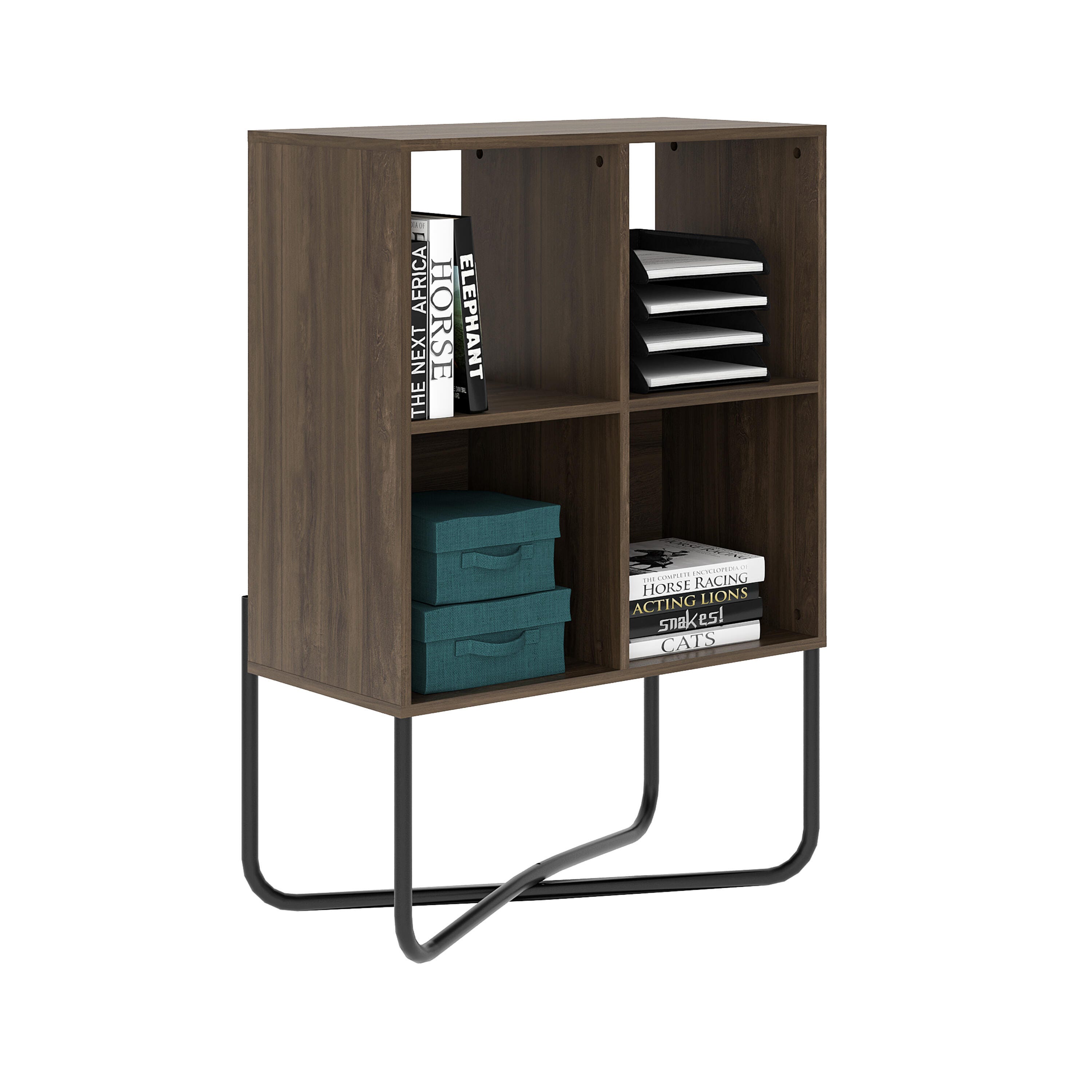 Techni Mobili Geometric Bookcase, Walnut, large