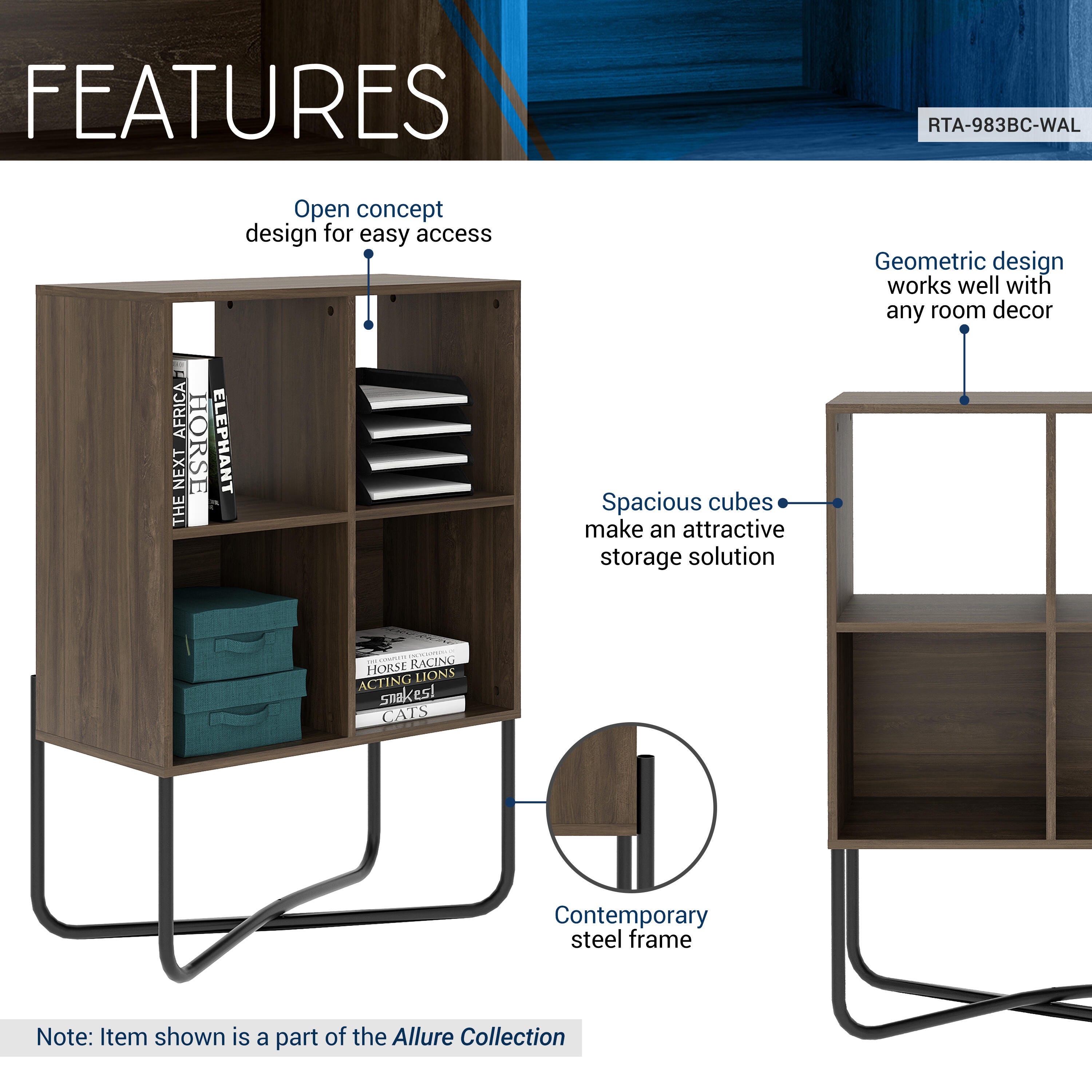 Techni Mobili Geometric Bookcase, Walnut, large