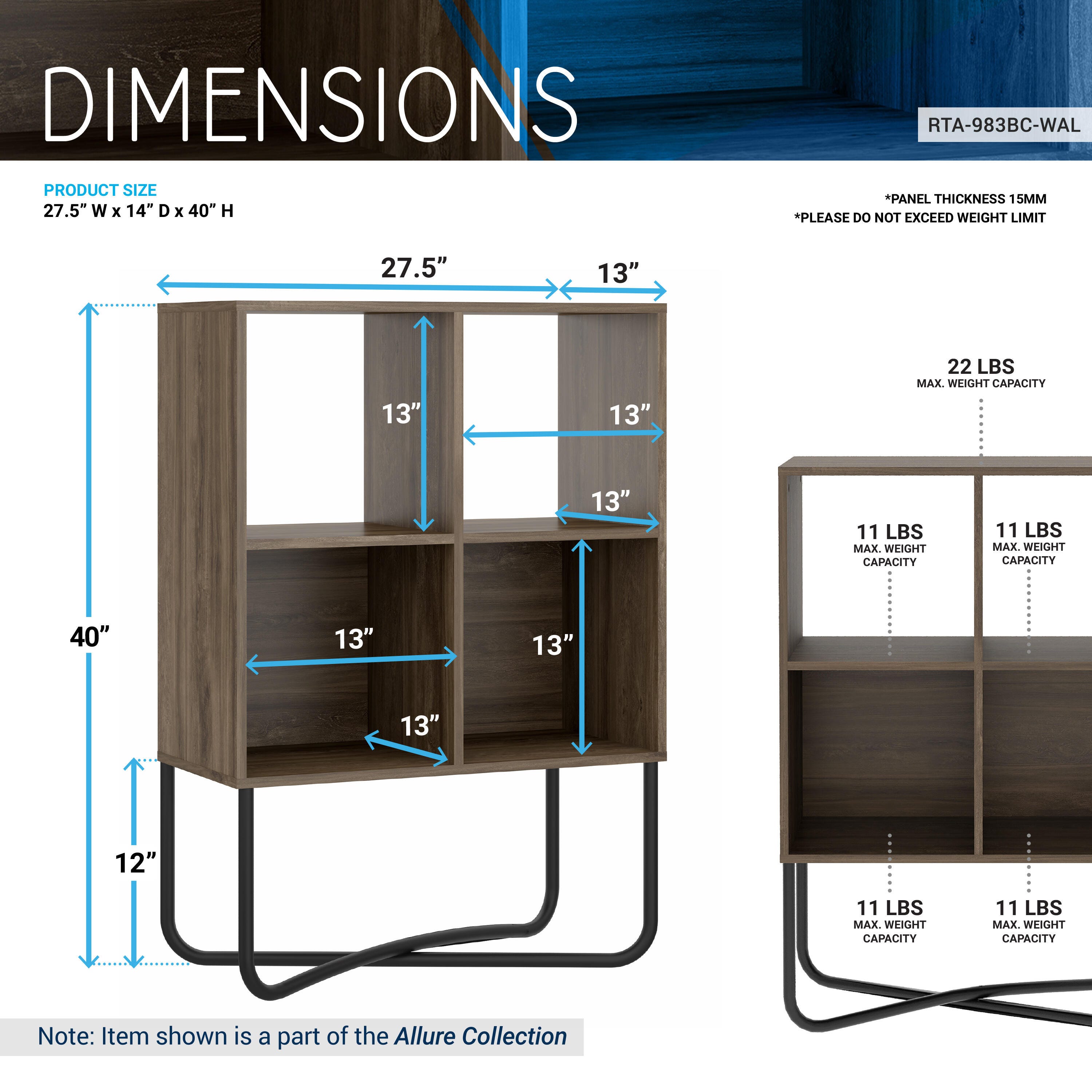 Techni Mobili Geometric Bookcase, Walnut, large