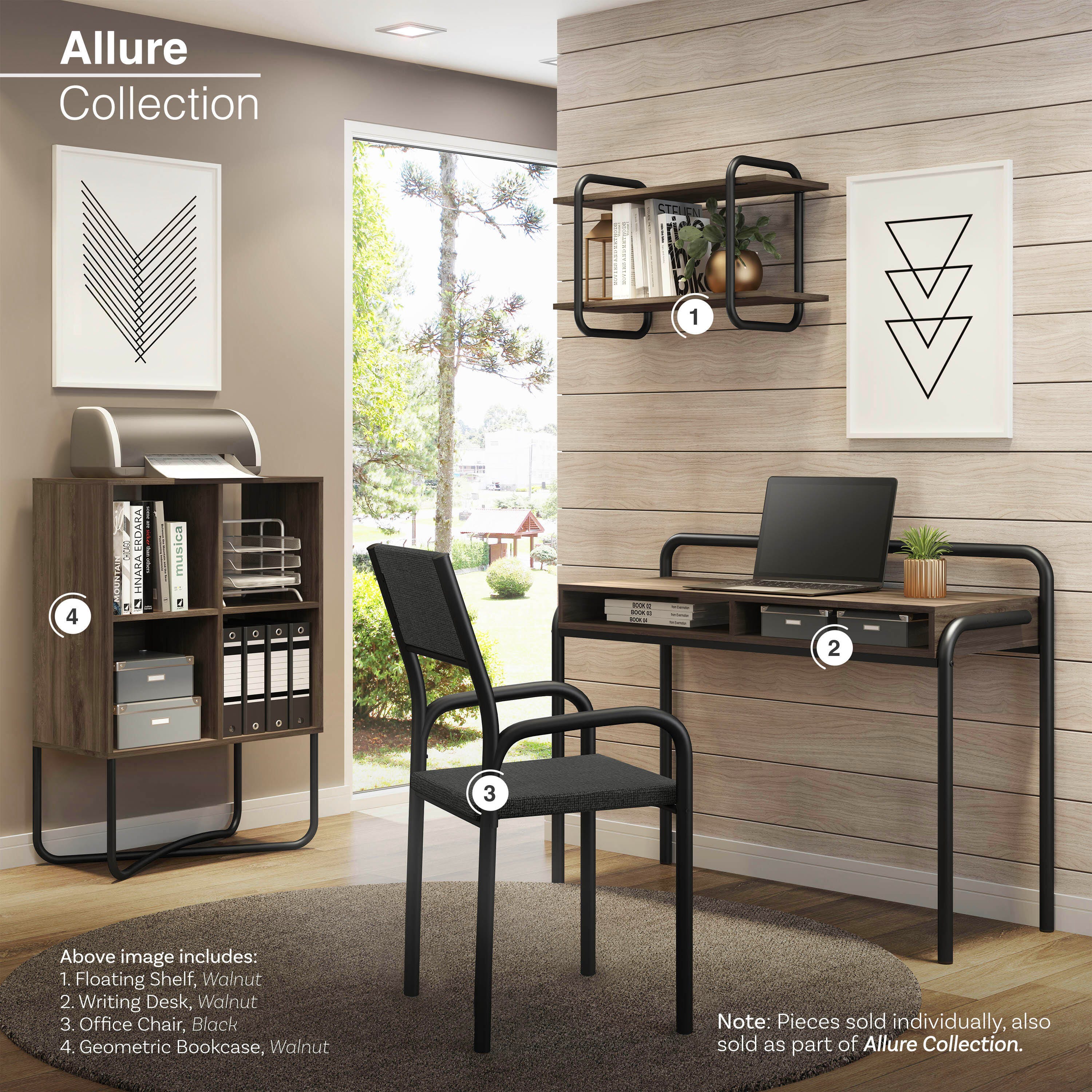 Techni Mobili Geometric Bookcase, Walnut, large