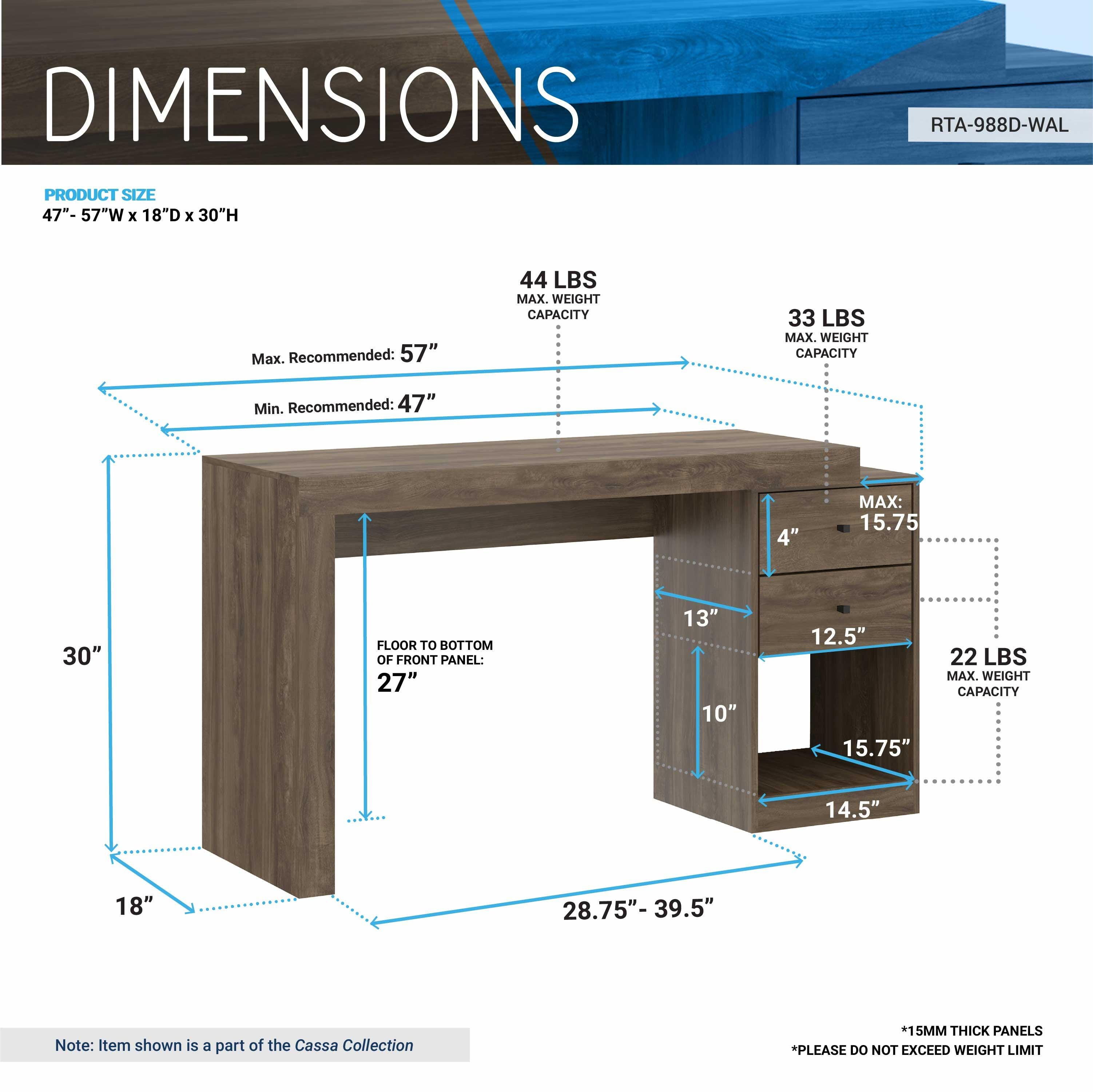 Techni Mobili 47" Expandable Home Office Desk, Walnut, large