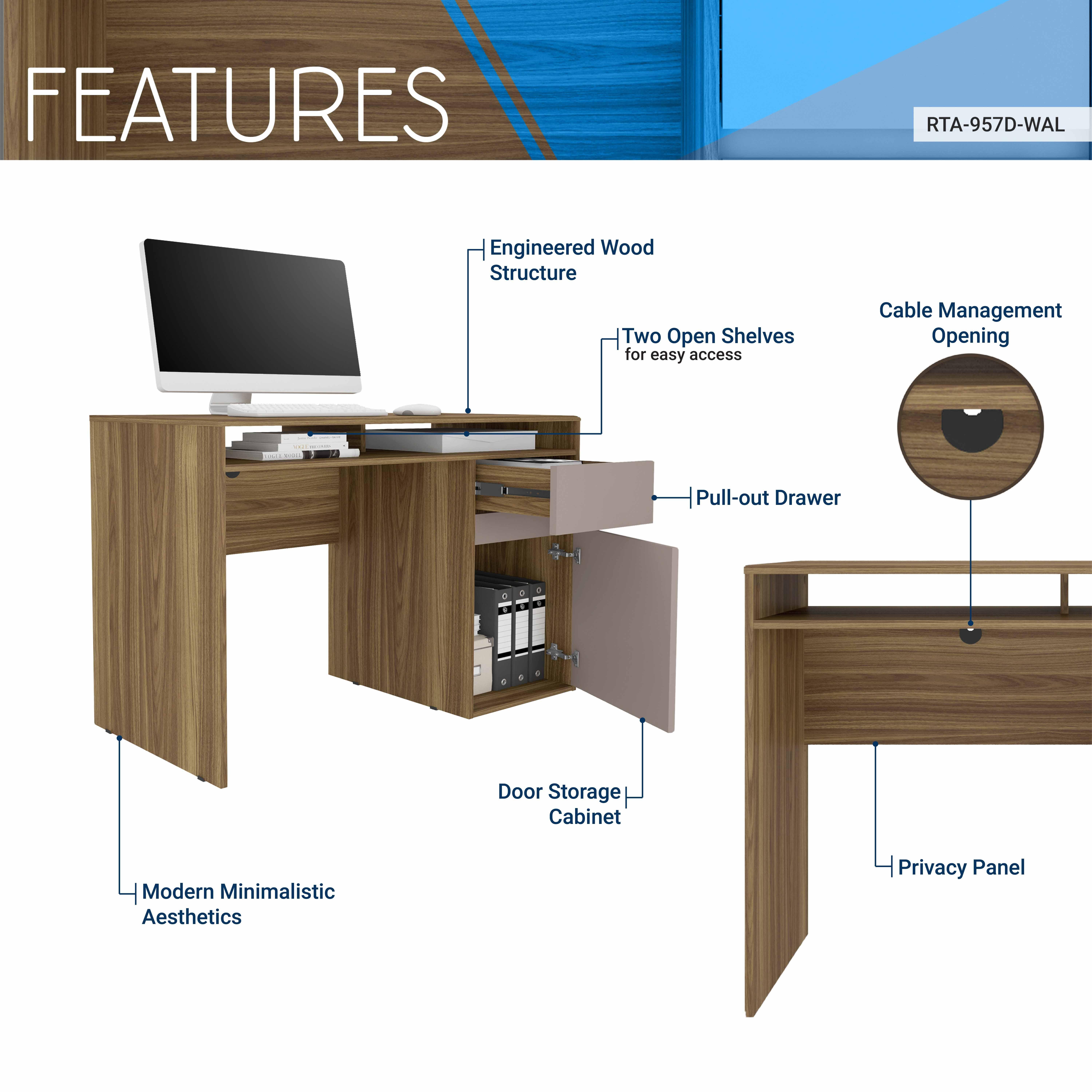 Techni Mobili 43" Workstation Desk with Storage, , large