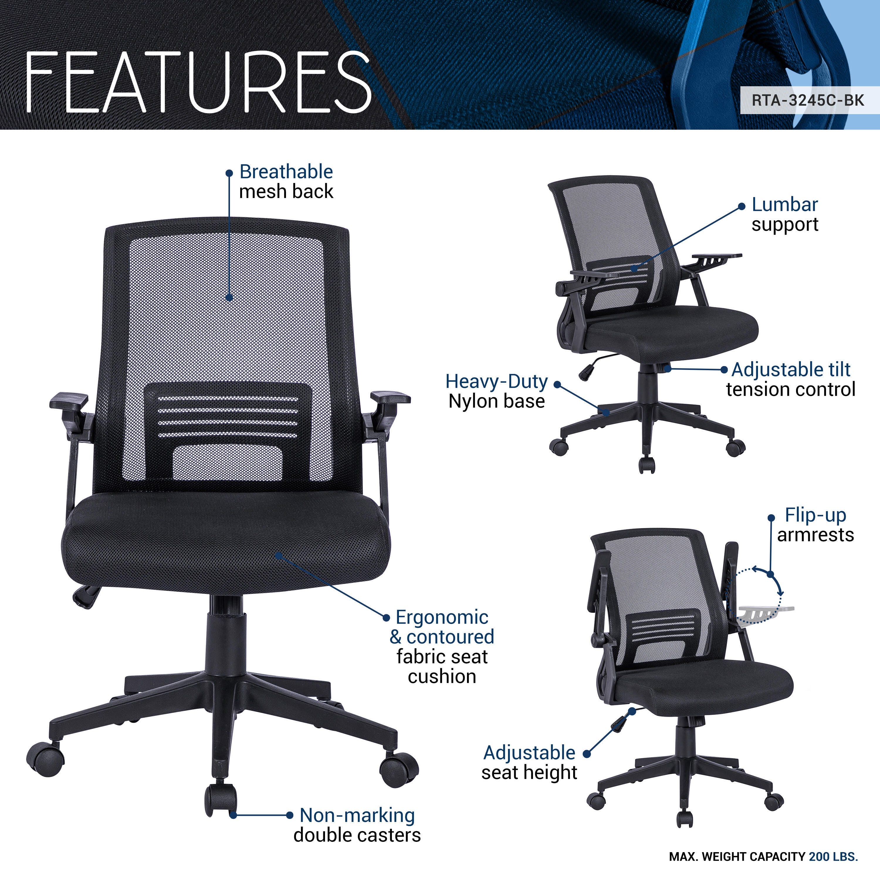 Techni Mobili Ergonomic Home Office Desk Chair, , large