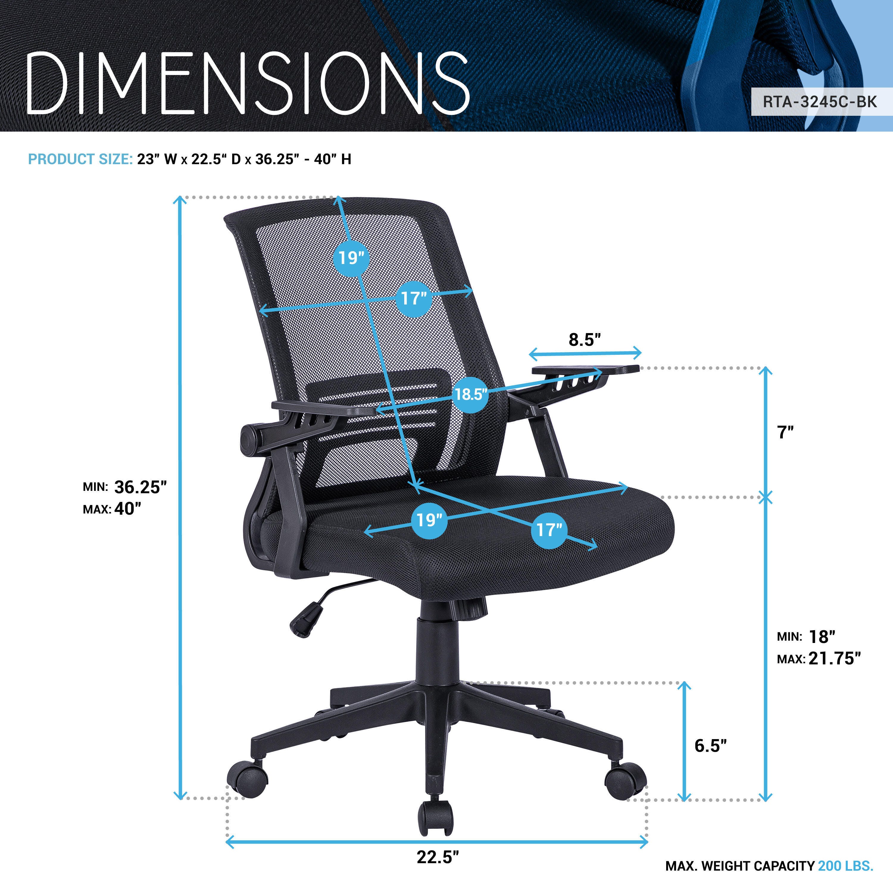 Techni Mobili Ergonomic Home Office Desk Chair, , large