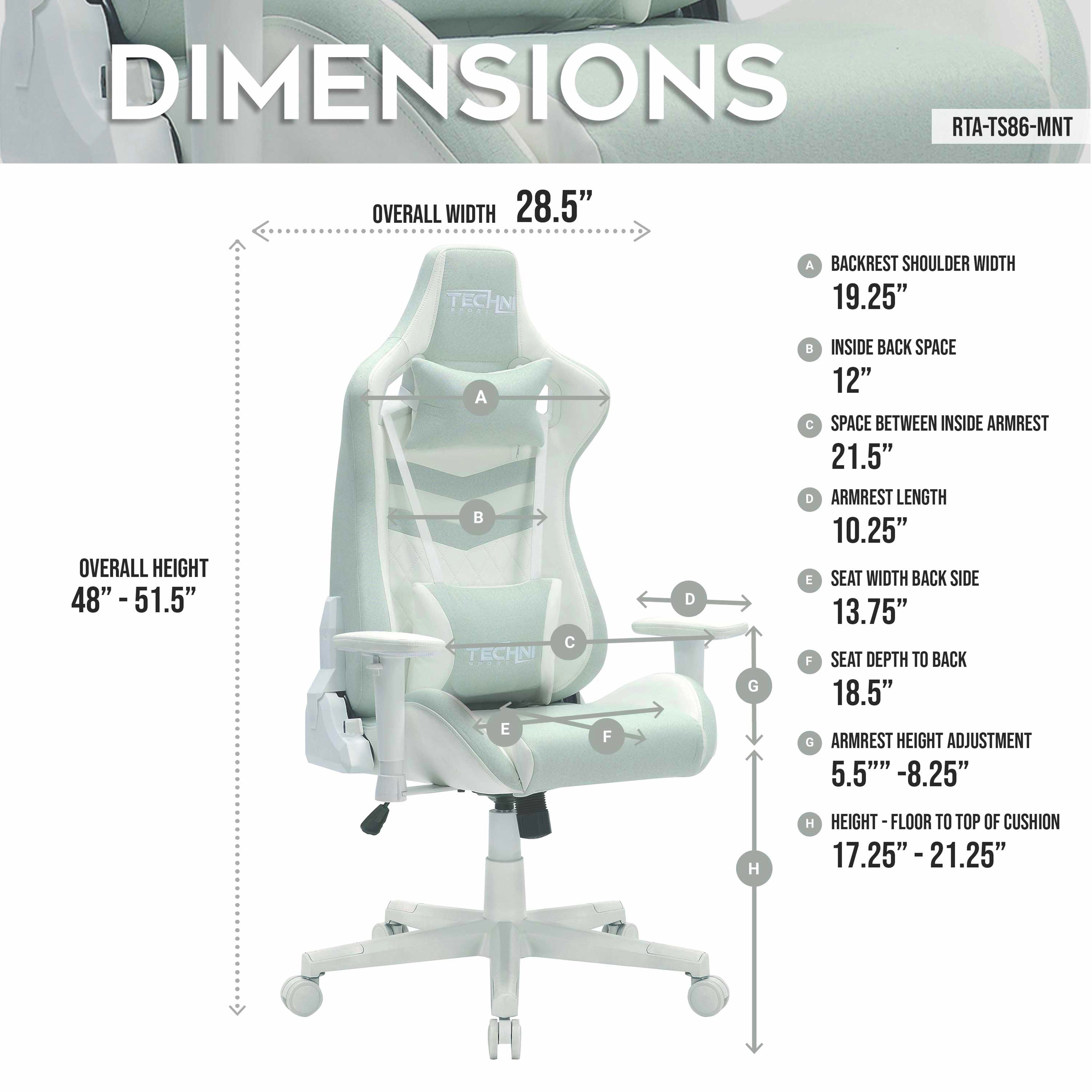 Techni Sport Ergonomic Gaming Chair, Mint, large