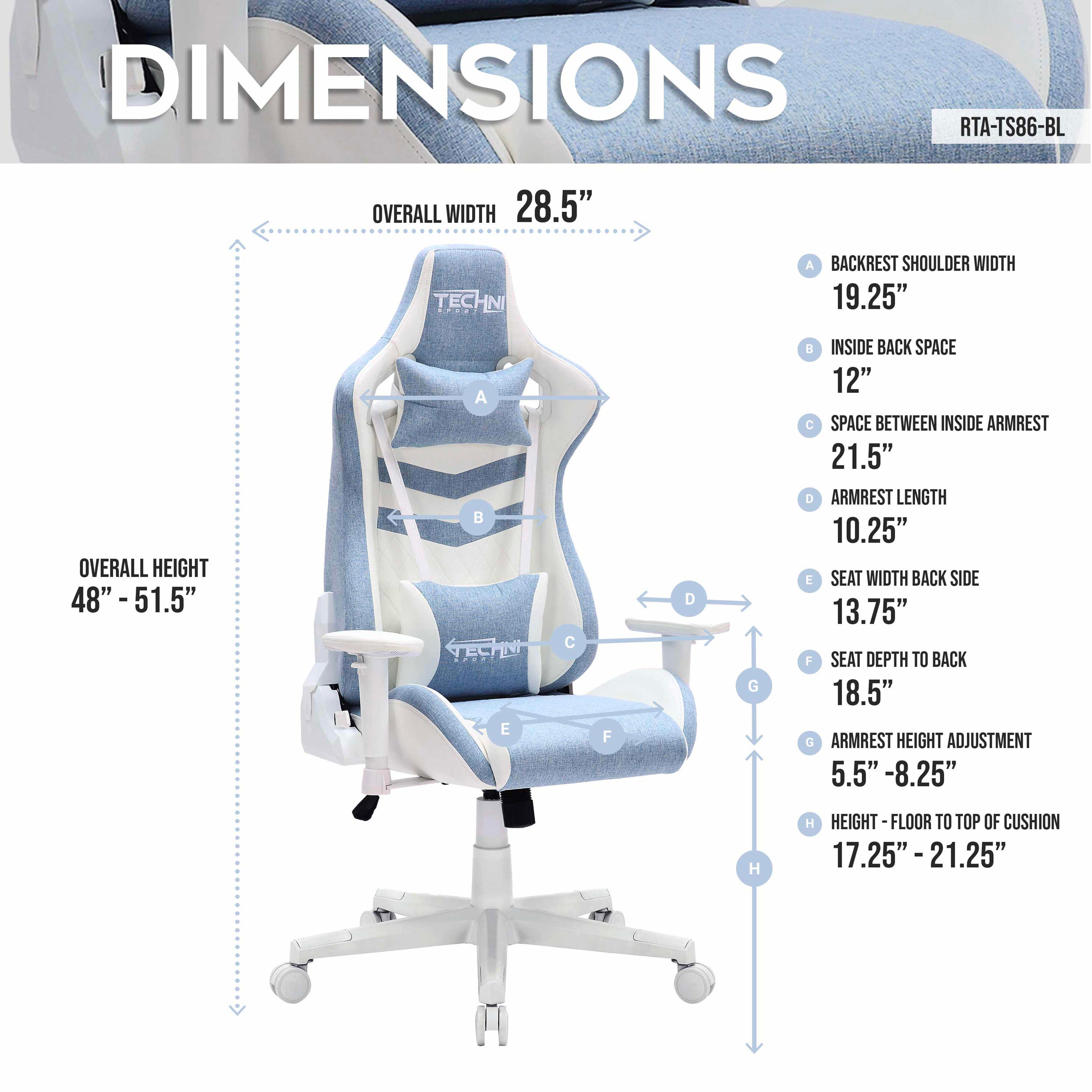 Techni Sport Ergonomic Gaming Chair, Blue, large