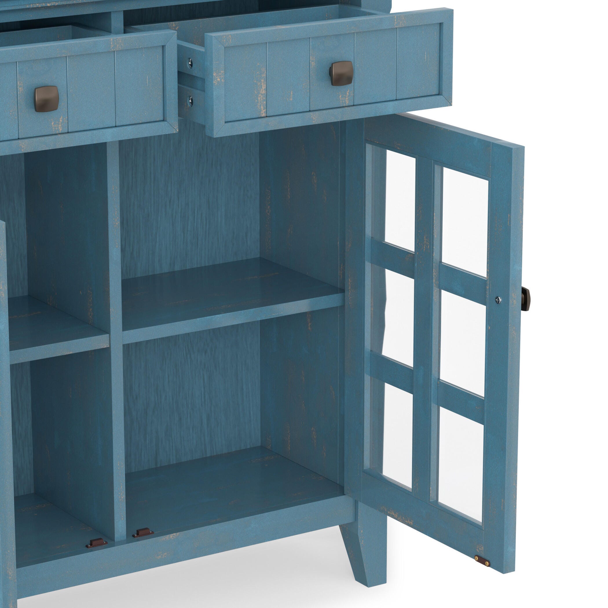 Simpli Home Acadian 36" Accent Cabinet, Distressed Coastal Blue, large