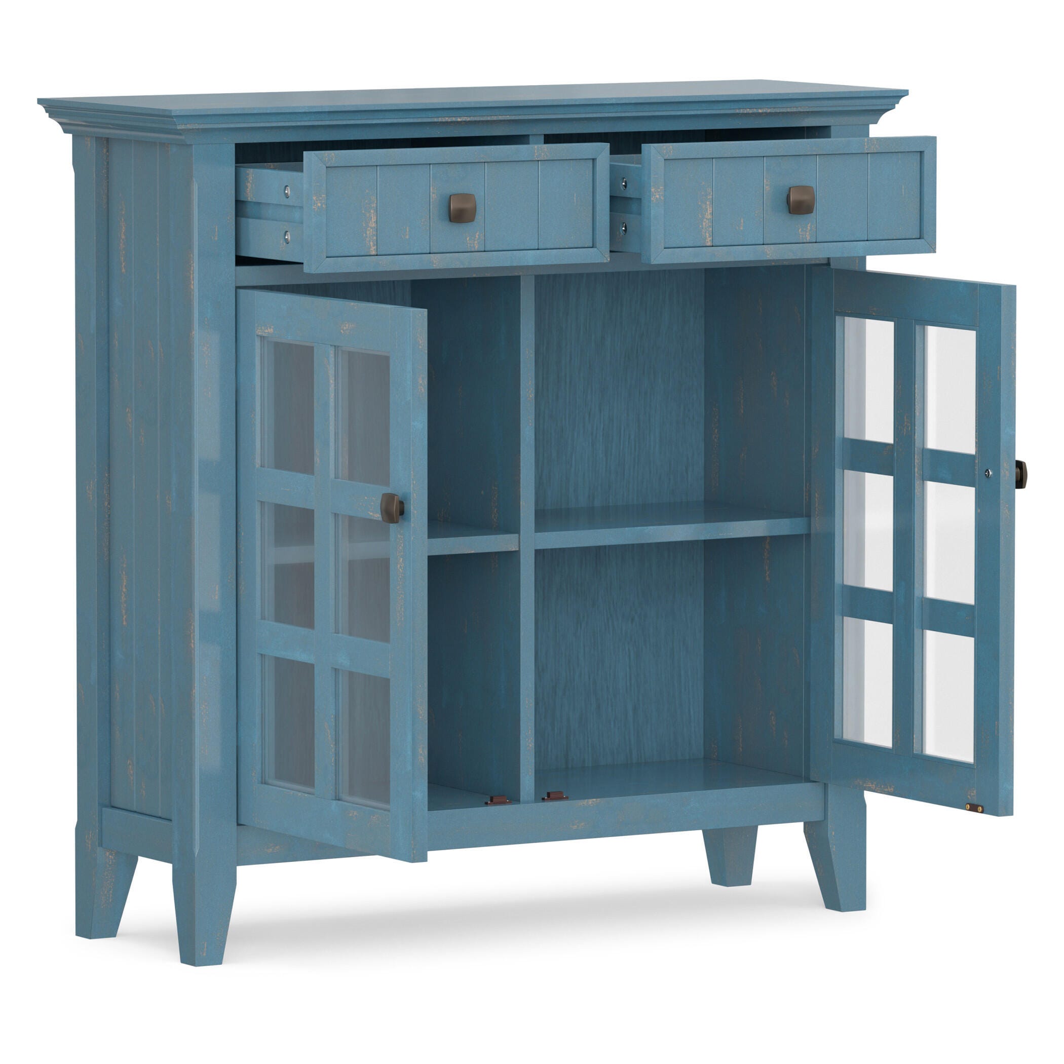 Simpli Home Acadian 36" Accent Cabinet, Distressed Coastal Blue, large
