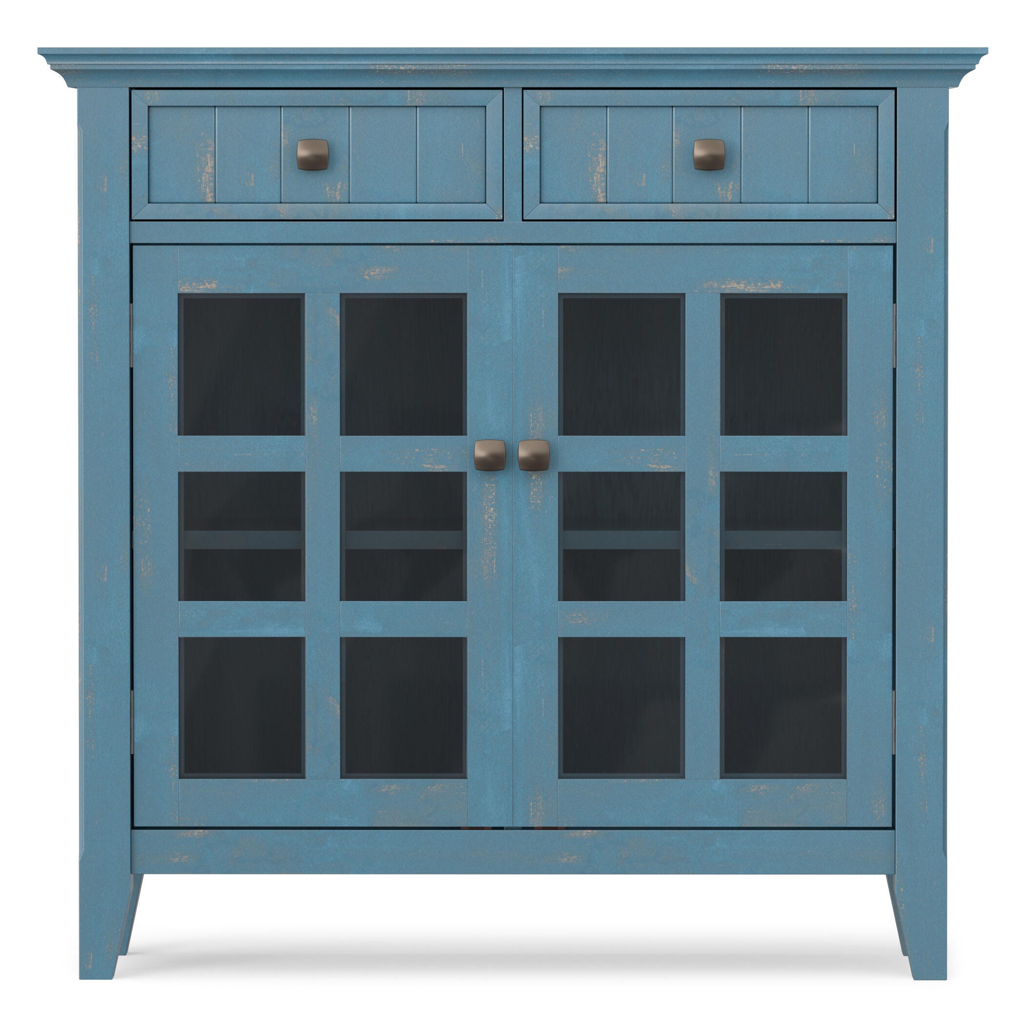 Simpli Home Acadian 36" Accent Cabinet, Distressed Coastal Blue, large