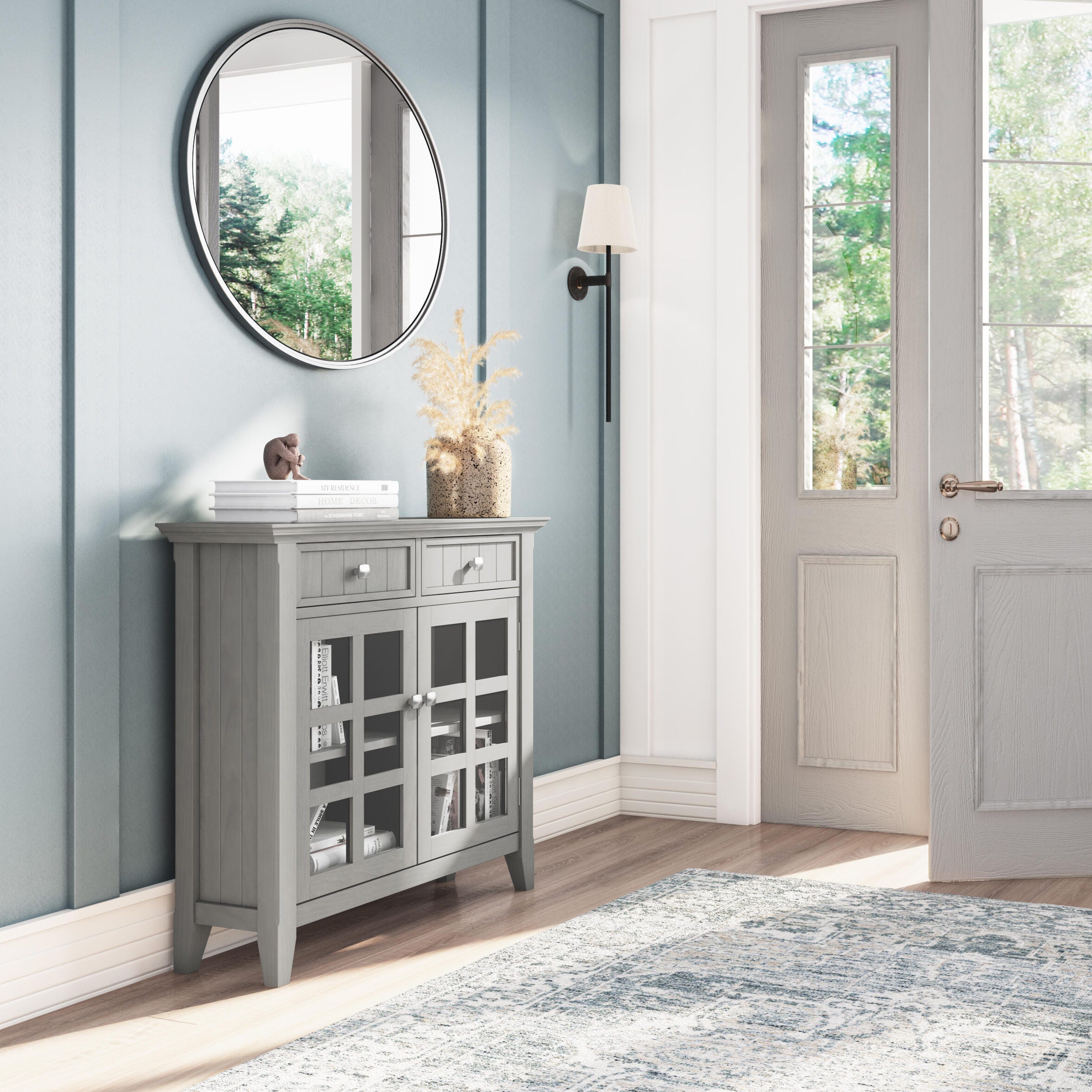 Simpli Home Acadian 36" Accent Cabinet, Fog Gray, rollover