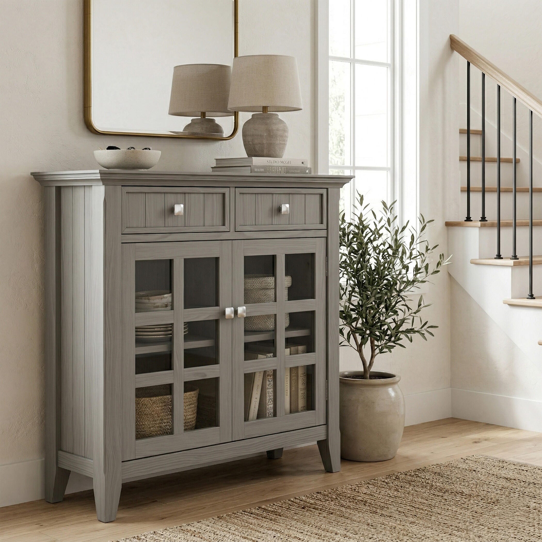 Simpli Home Acadian 36" Accent Cabinet, Fog Gray, large