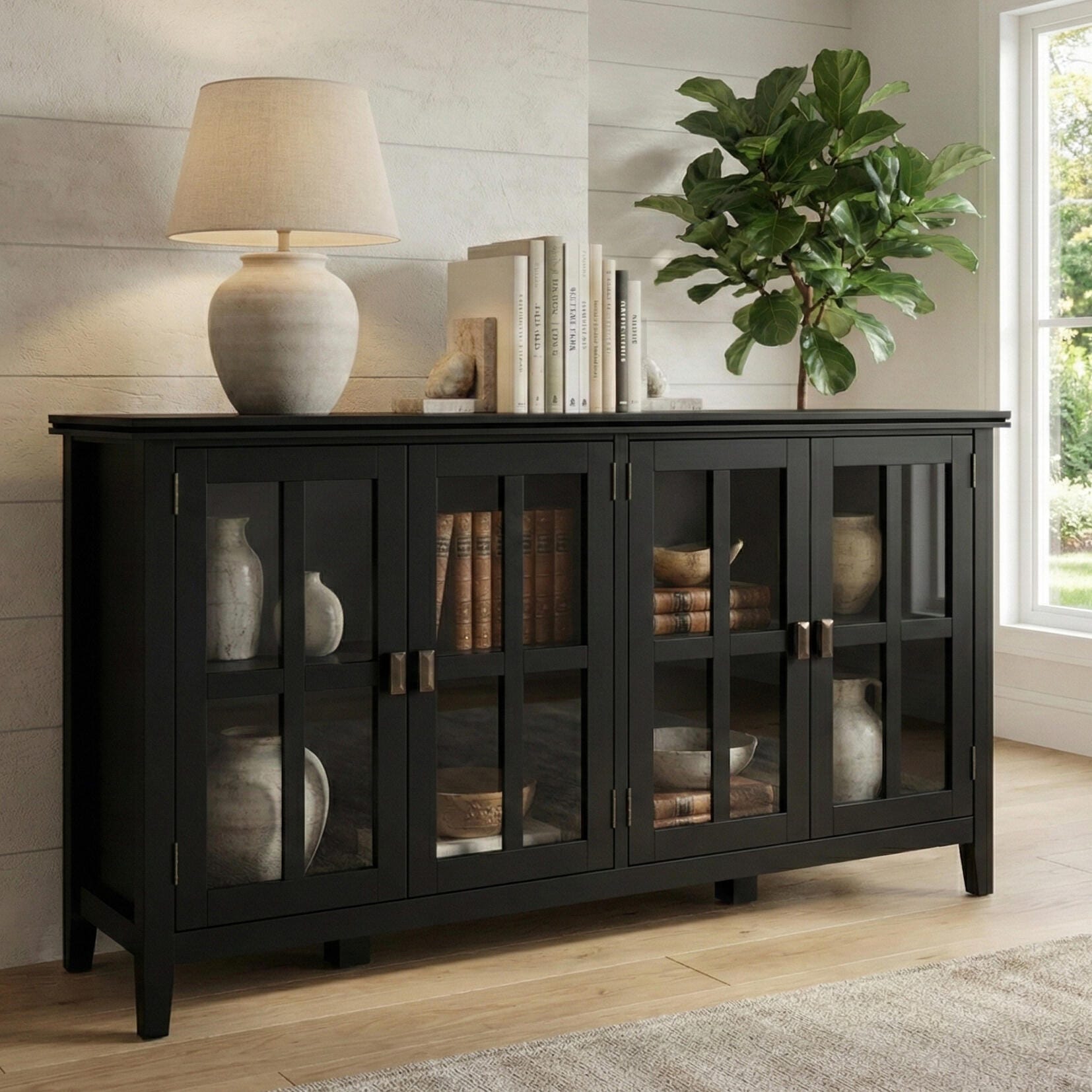 Simpli Home Artisan 66" Accent Cabinet, Black, rollover