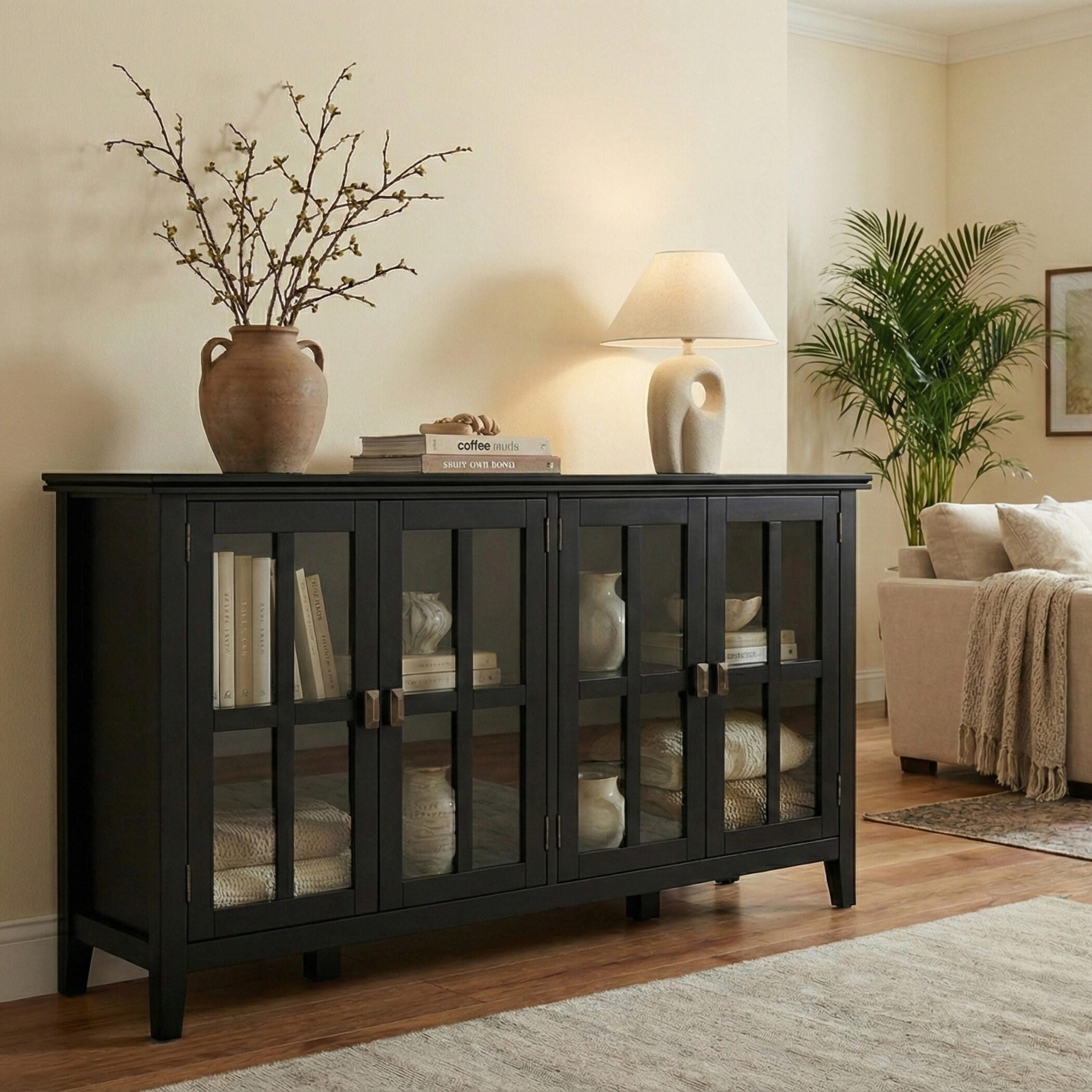Simpli Home Artisan 66" Accent Cabinet, Black, large