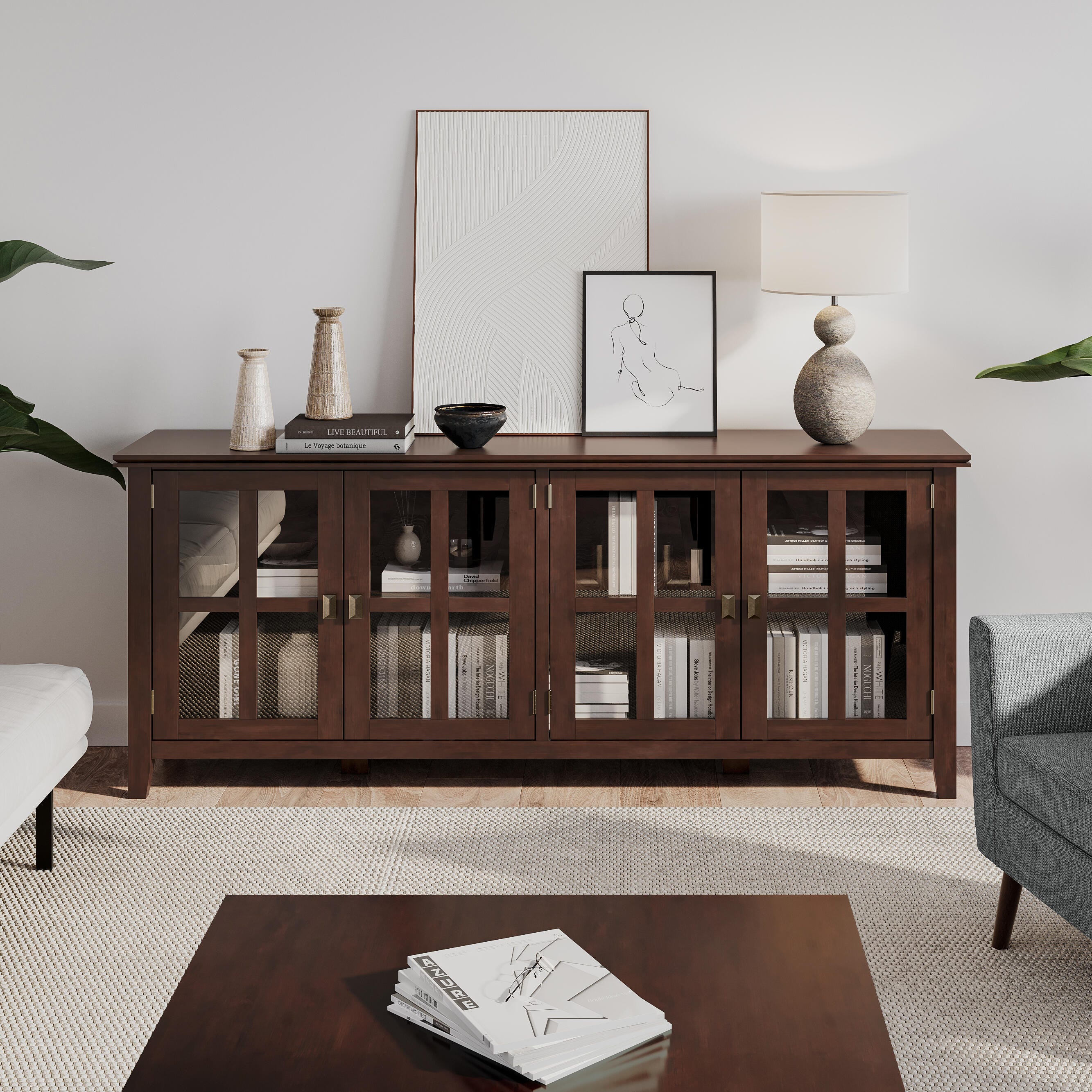 Simpli Home Artisan 66" Accent Cabinet, Russet Brown