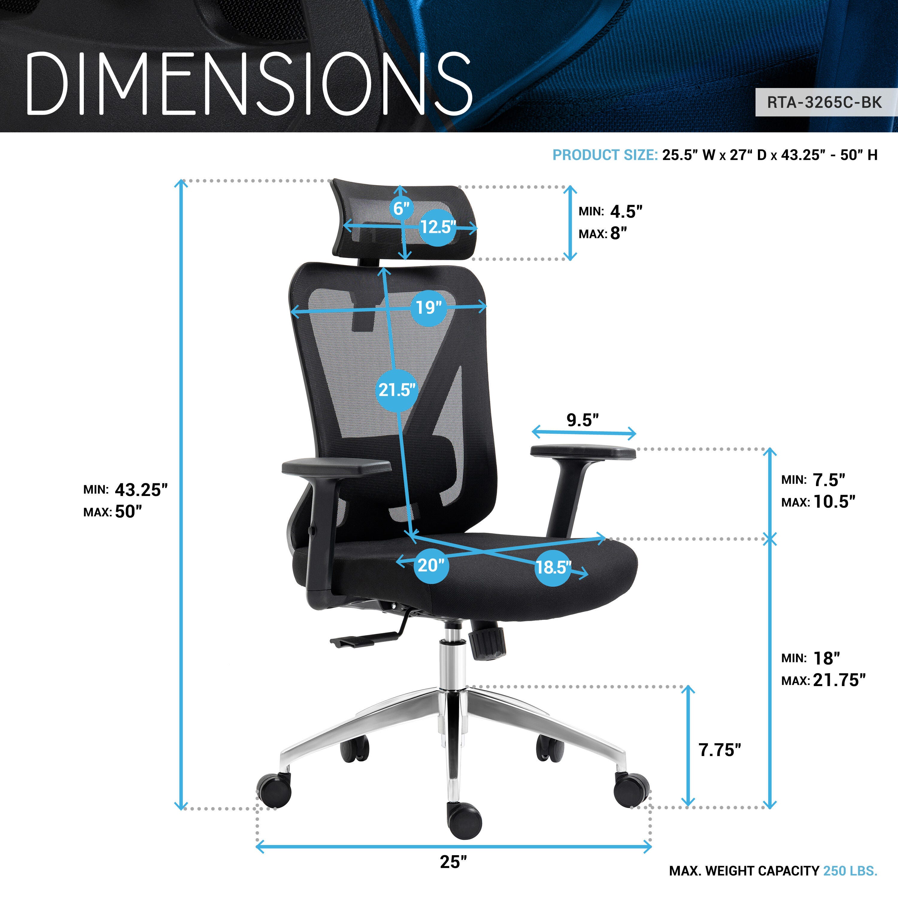 Techni Mobili Ergonomic Home Office Desk Chair, , large