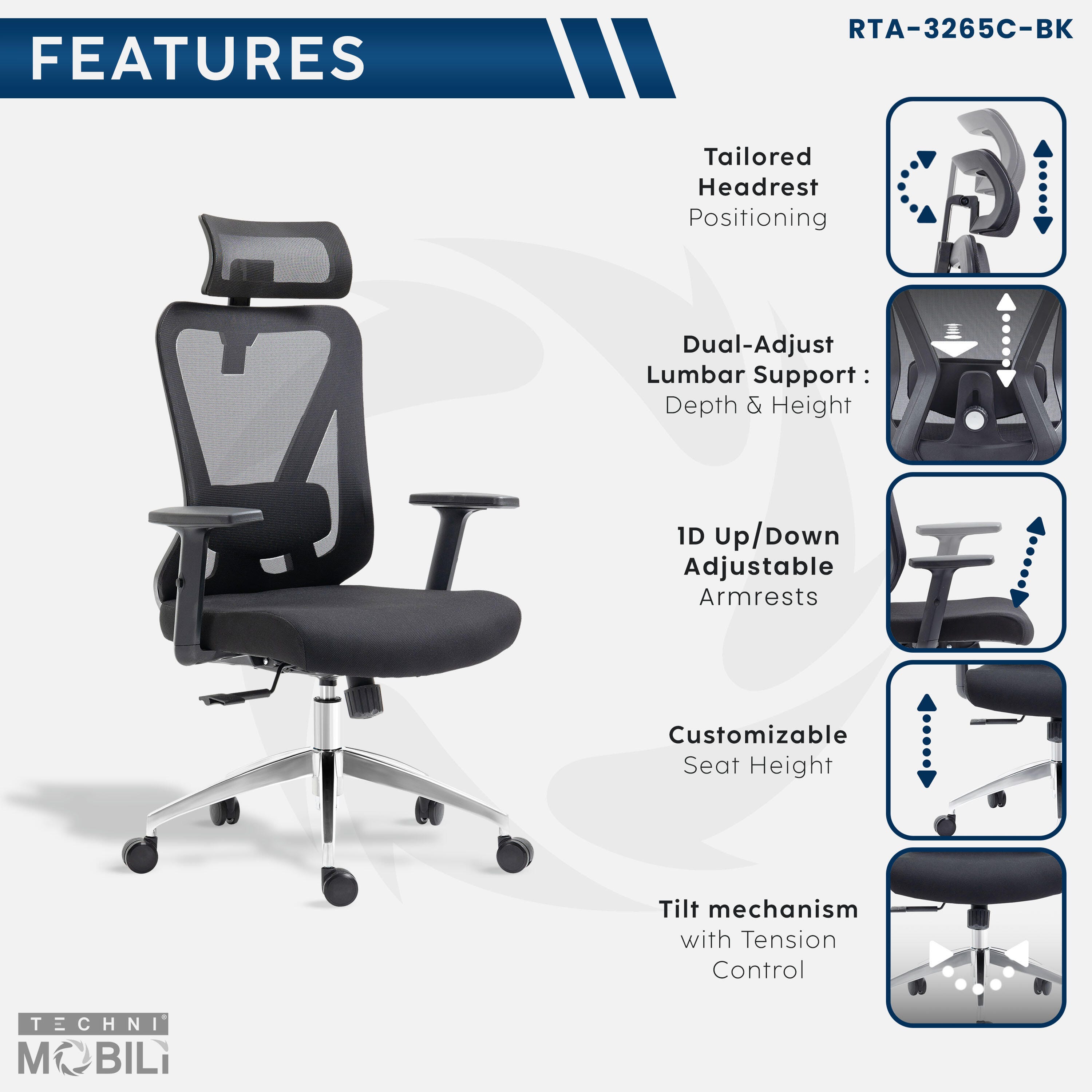 Techni Mobili Ergonomic Home Office Desk Chair, , large
