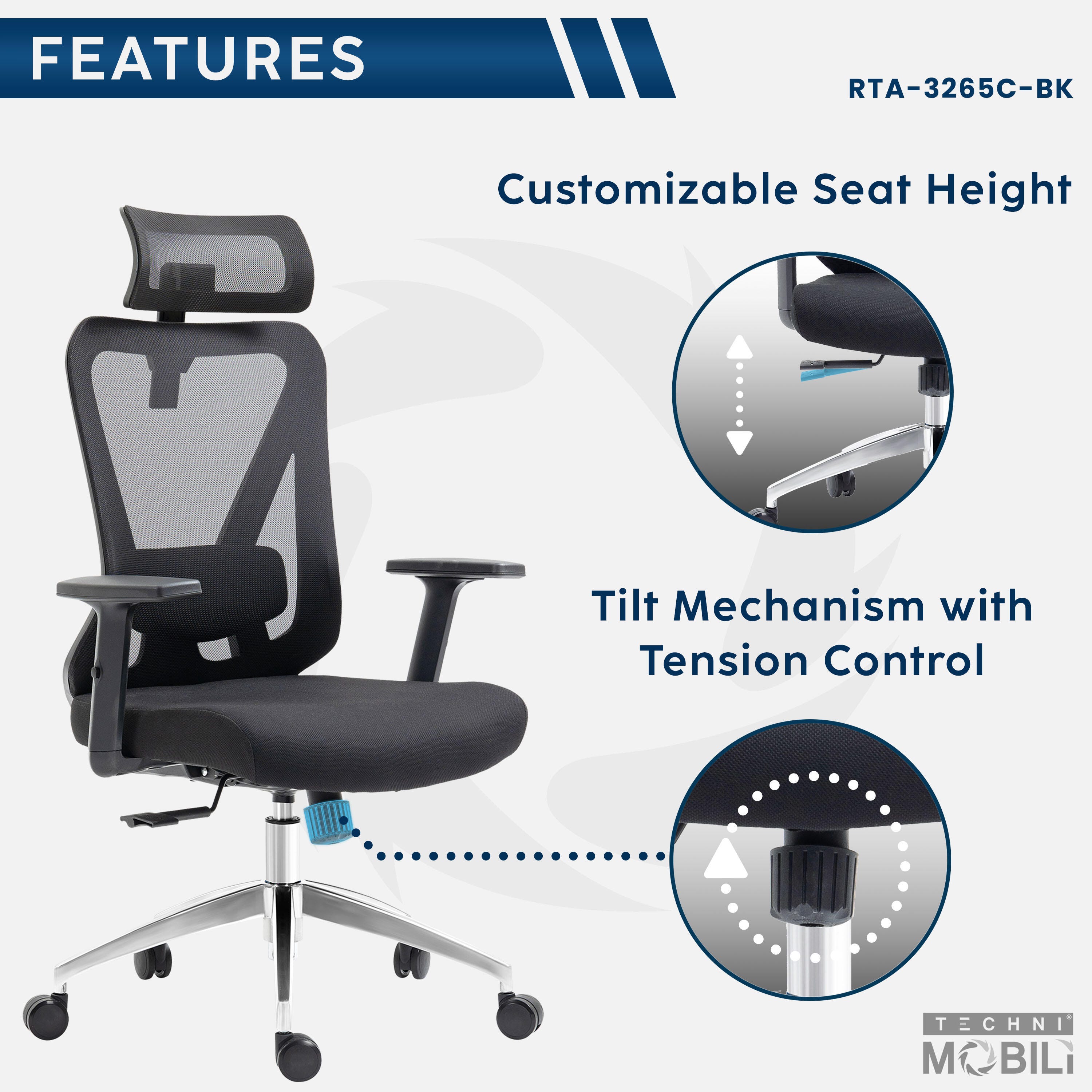 Techni Mobili Ergonomic Home Office Desk Chair, , large