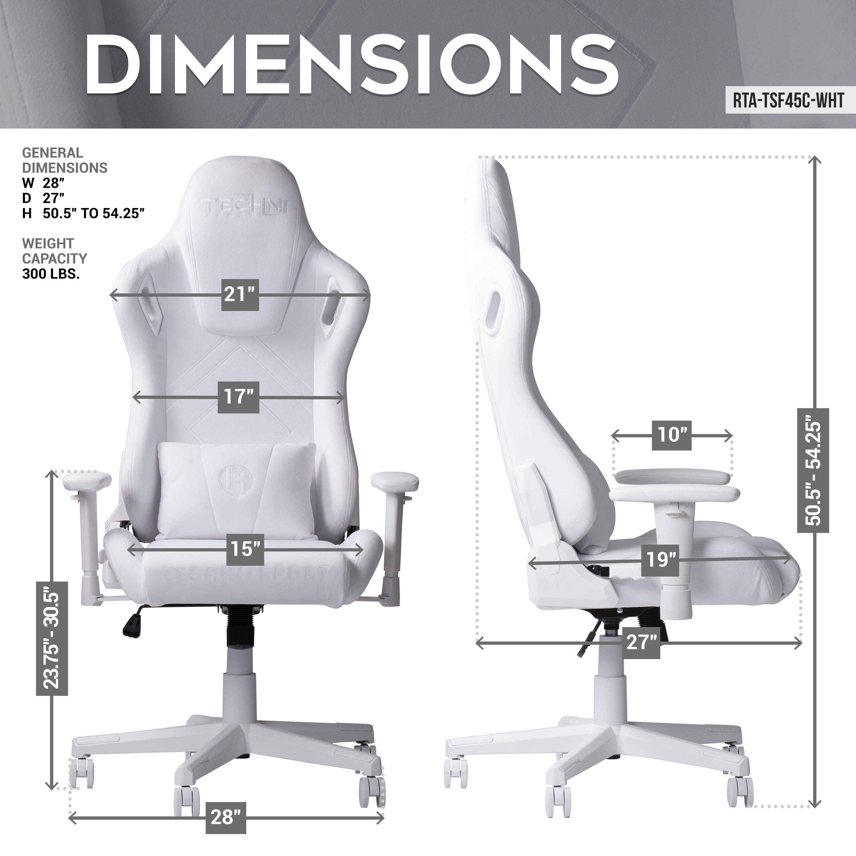 Techni Sport Gaming Chair, White, large