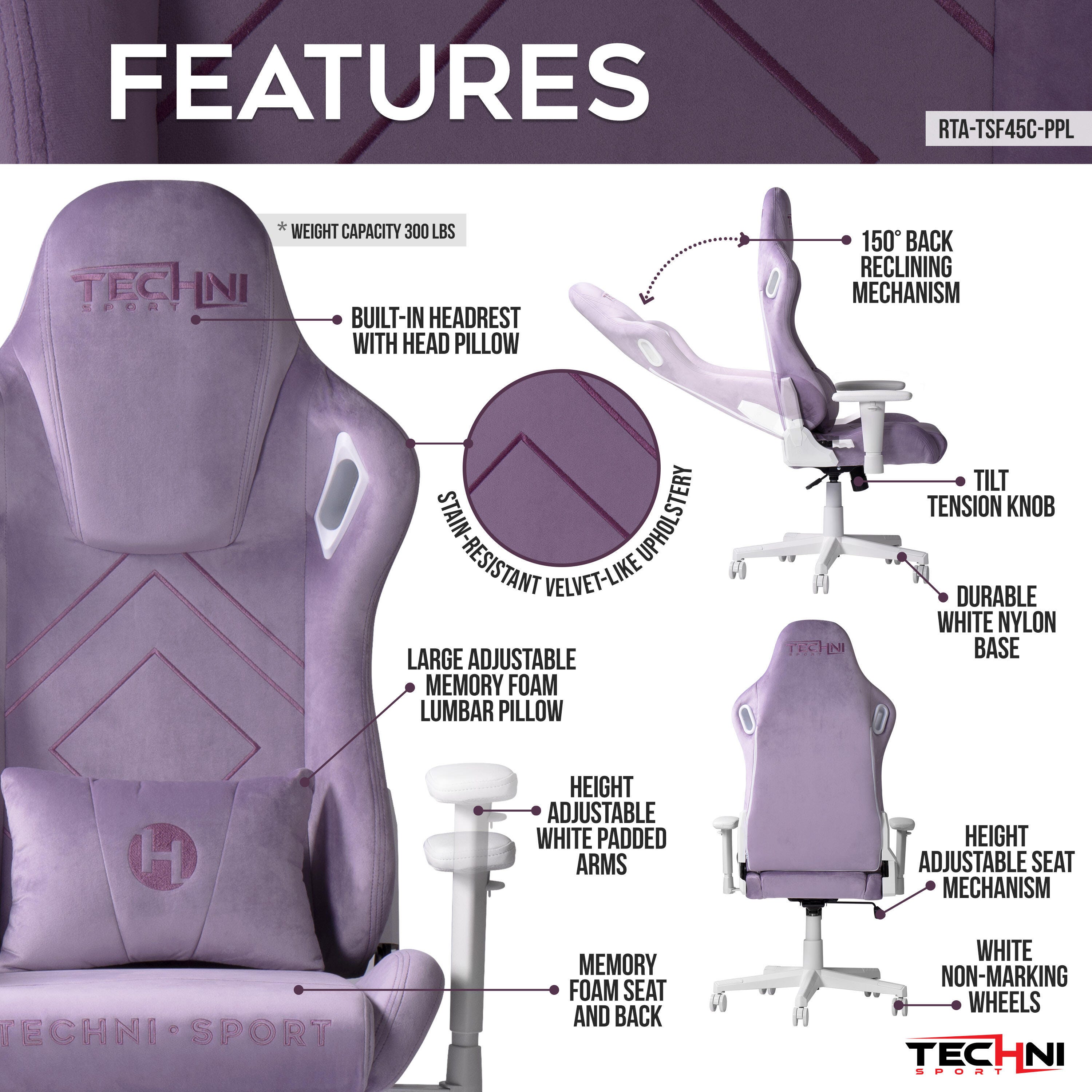Techni Sport Gaming Chair, Purple, large