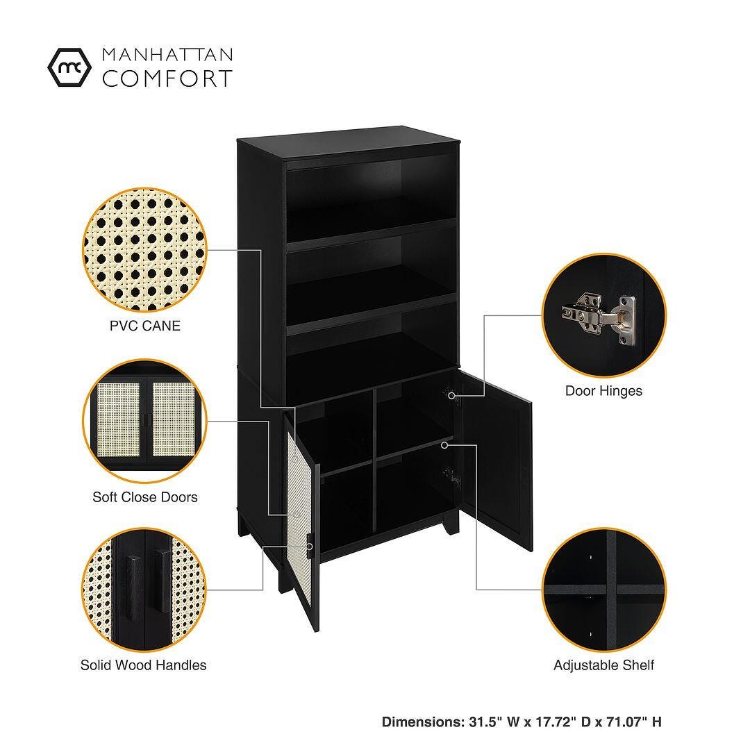 Sheridan Cane 71" Bookcase, Black, large
