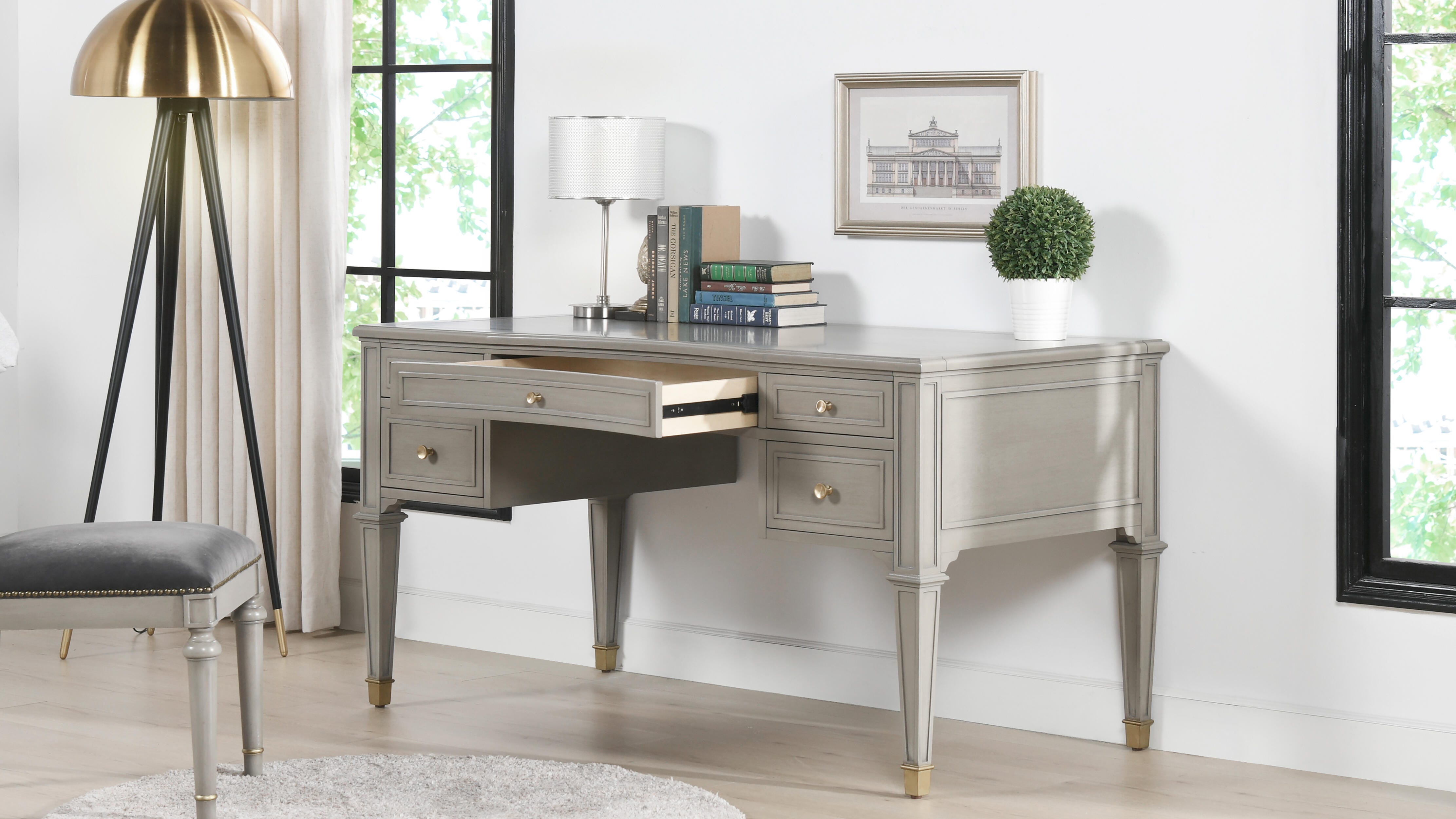 Dauphin 59" Executive Desk, Gray, large