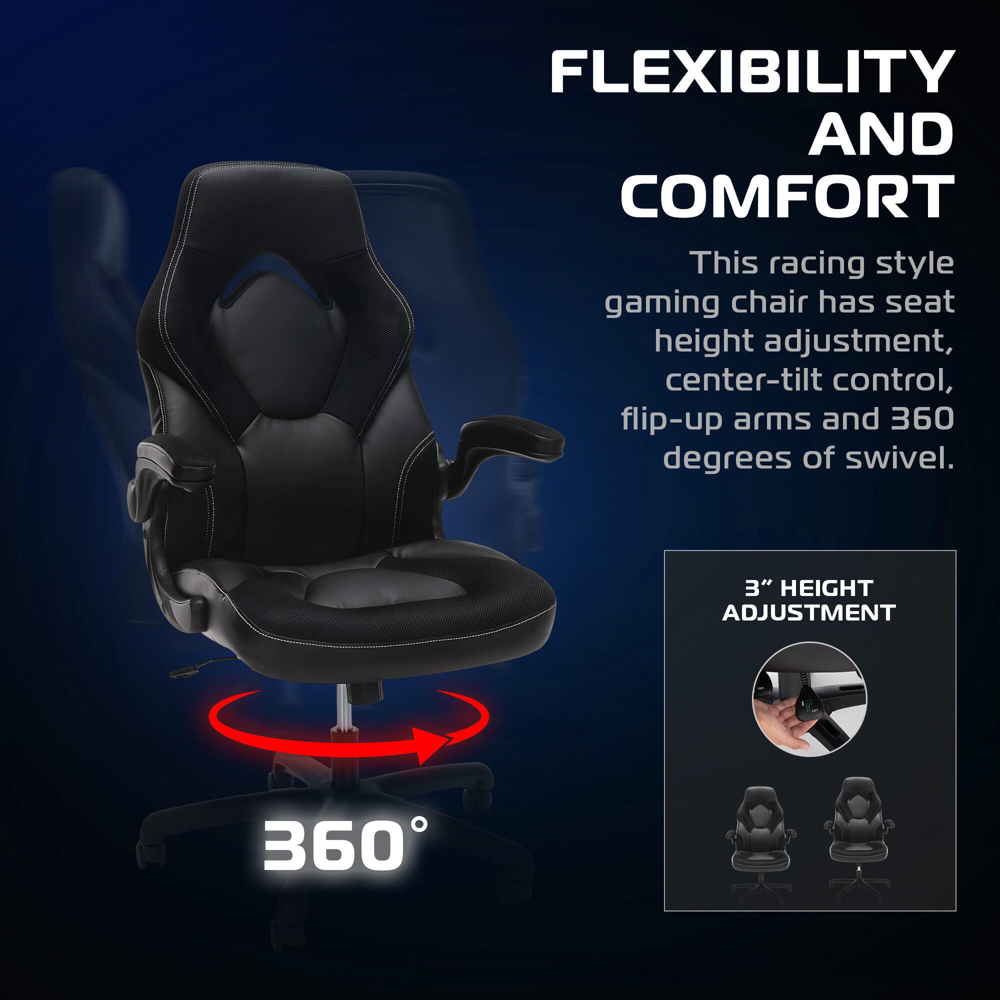 RESPAWN 3085 Ergonomic Gaming Chair, Black, large