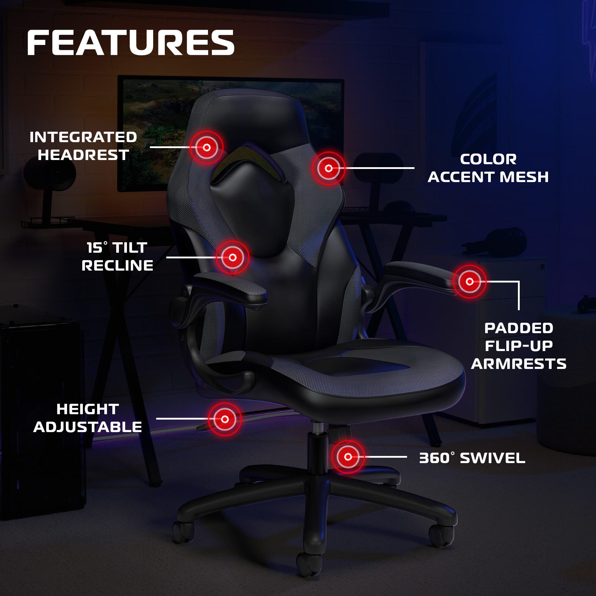 RESPAWN 3085 Ergonomic Gaming Chair, Gray, large