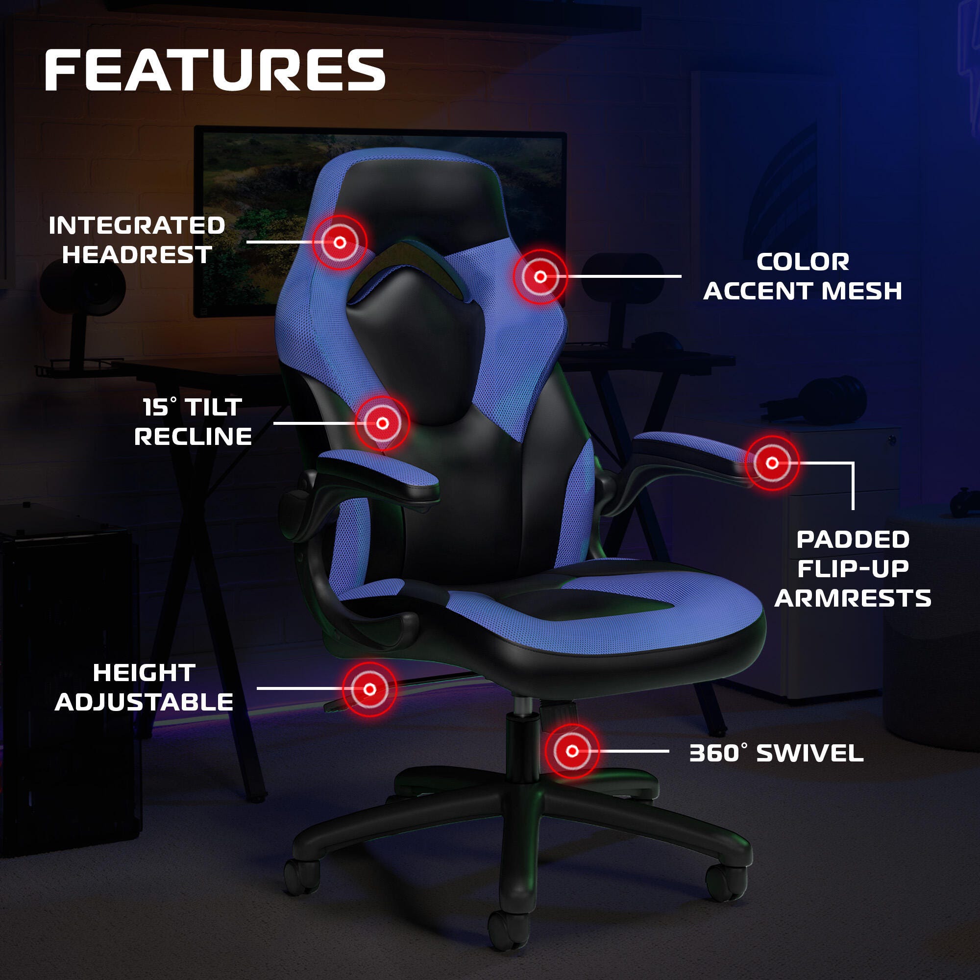 RESPAWN 3085 Ergonomic Gaming Chair, Blue, large