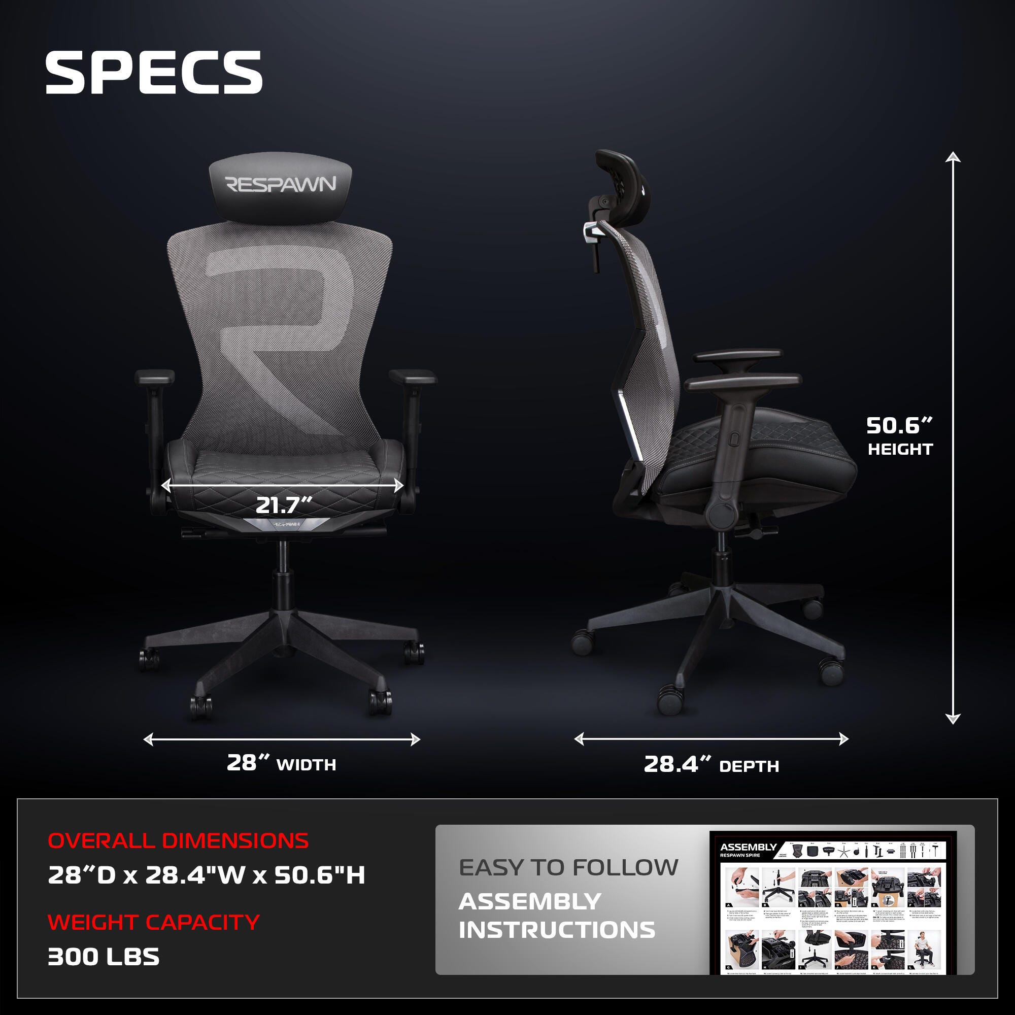 RESPAWN SPIRE Mesh Gaming Chair, Black, large