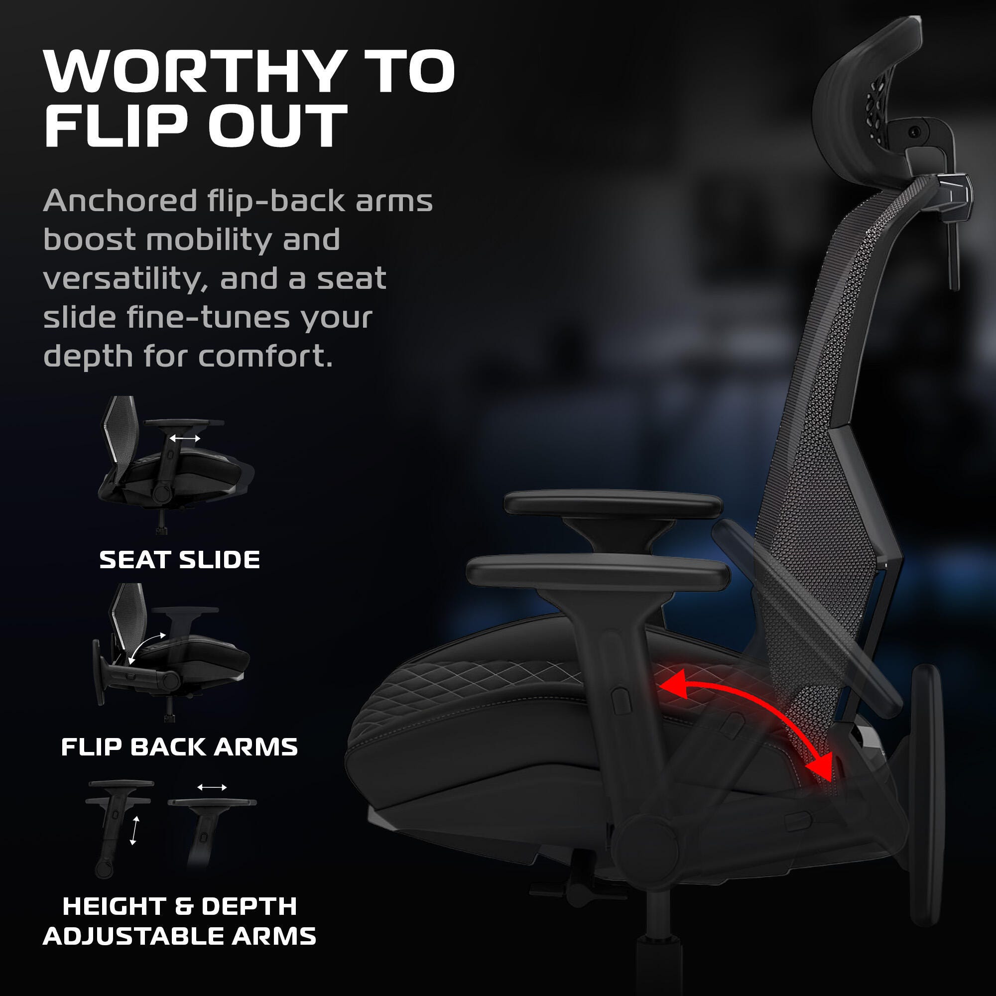 RESPAWN SPIRE Mesh Gaming Chair, Black, large